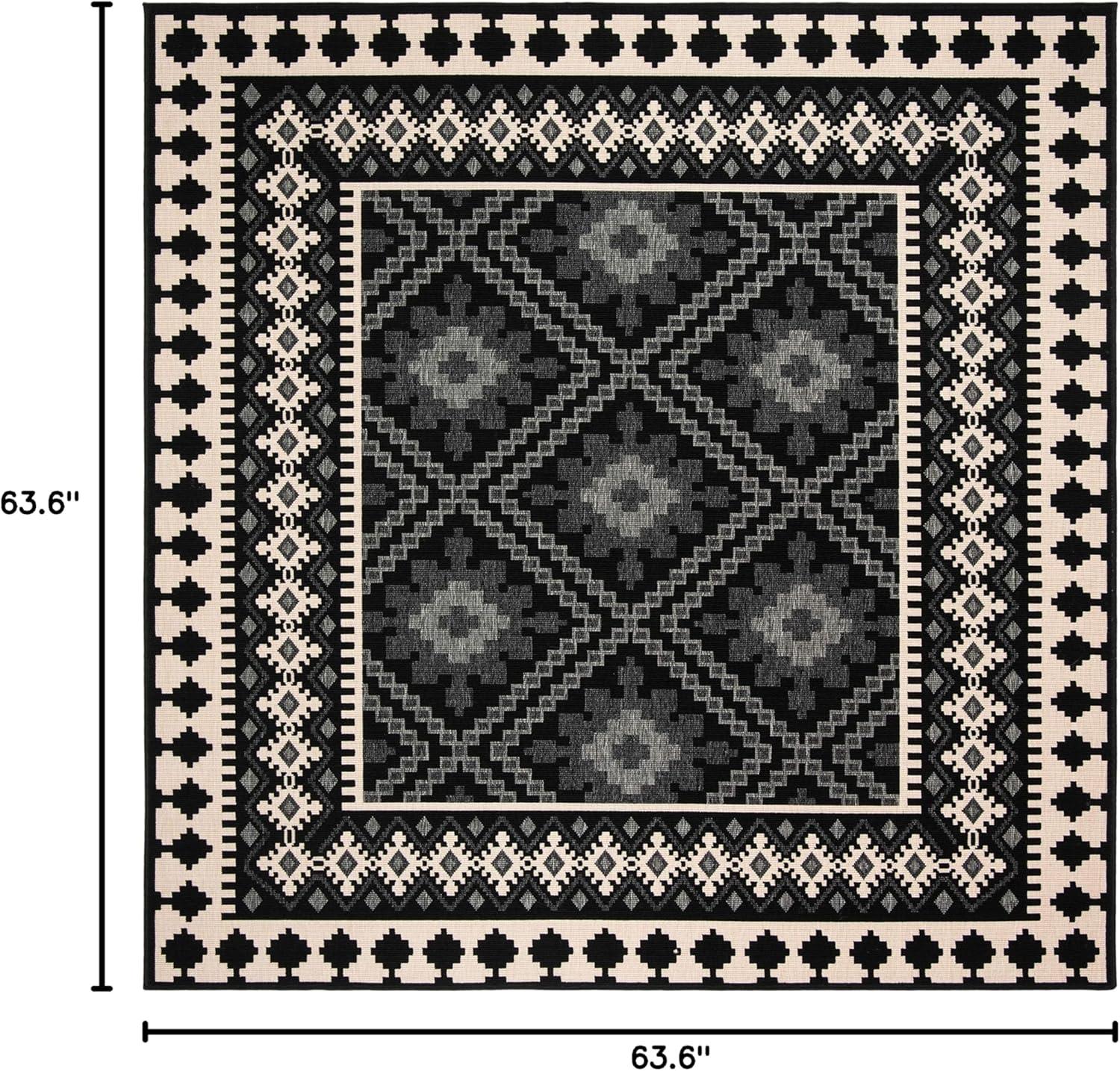 Veranda VER099 Power Loomed Indoor/Outdoor Area Rug - Black/Creme - 5'3"x5'3" - Safavieh.