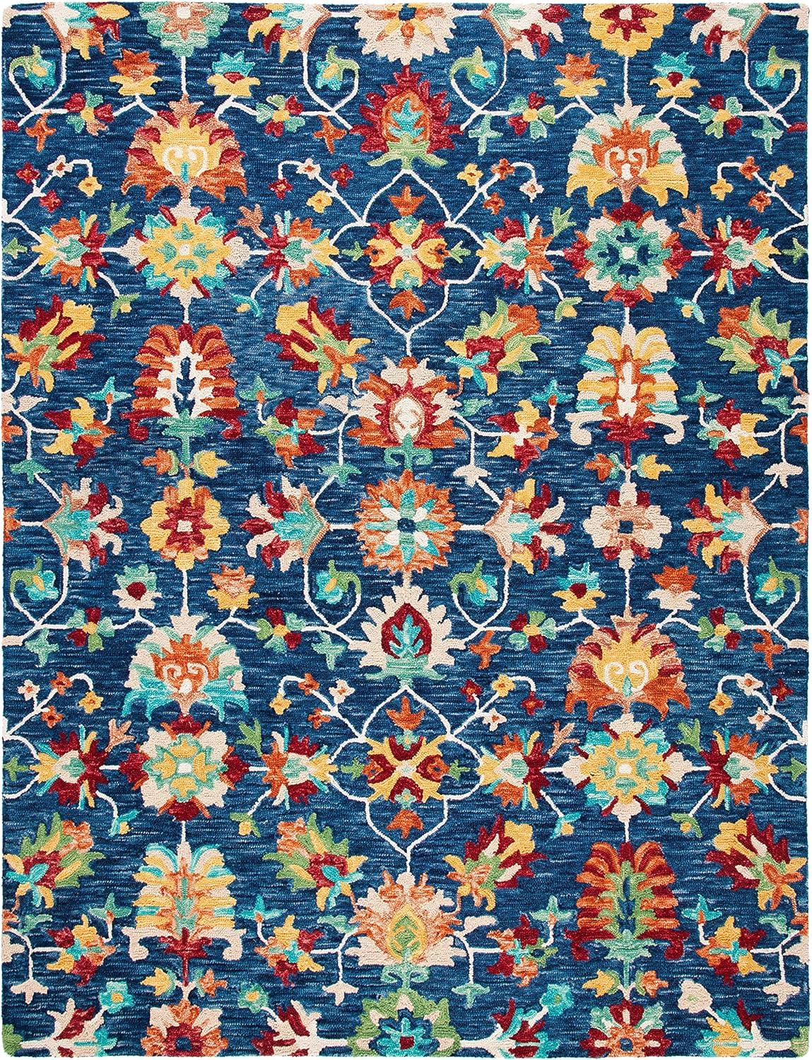 SAFAVIEH Aspen Magdalena Floral Bordered Wool Area Rug, Navy/Red, 9' x 12'