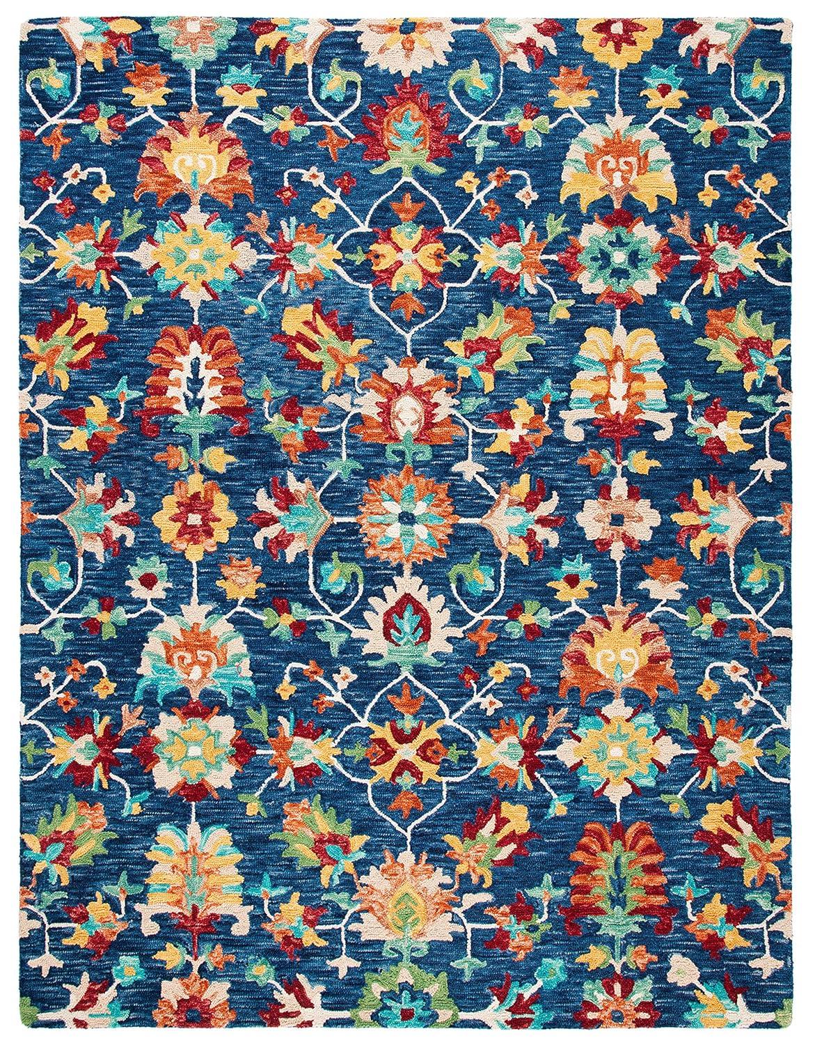SAFAVIEH Aspen Magdalena Floral Bordered Wool Area Rug, Navy/Red, 9' x 12'