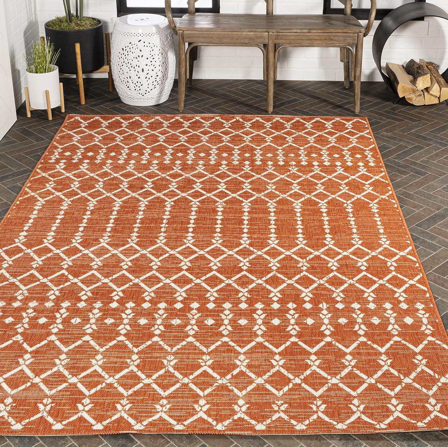 Ourika Moroccan Geometric Orange/Cream 3x5 Indoor/Outdoor Area Rug