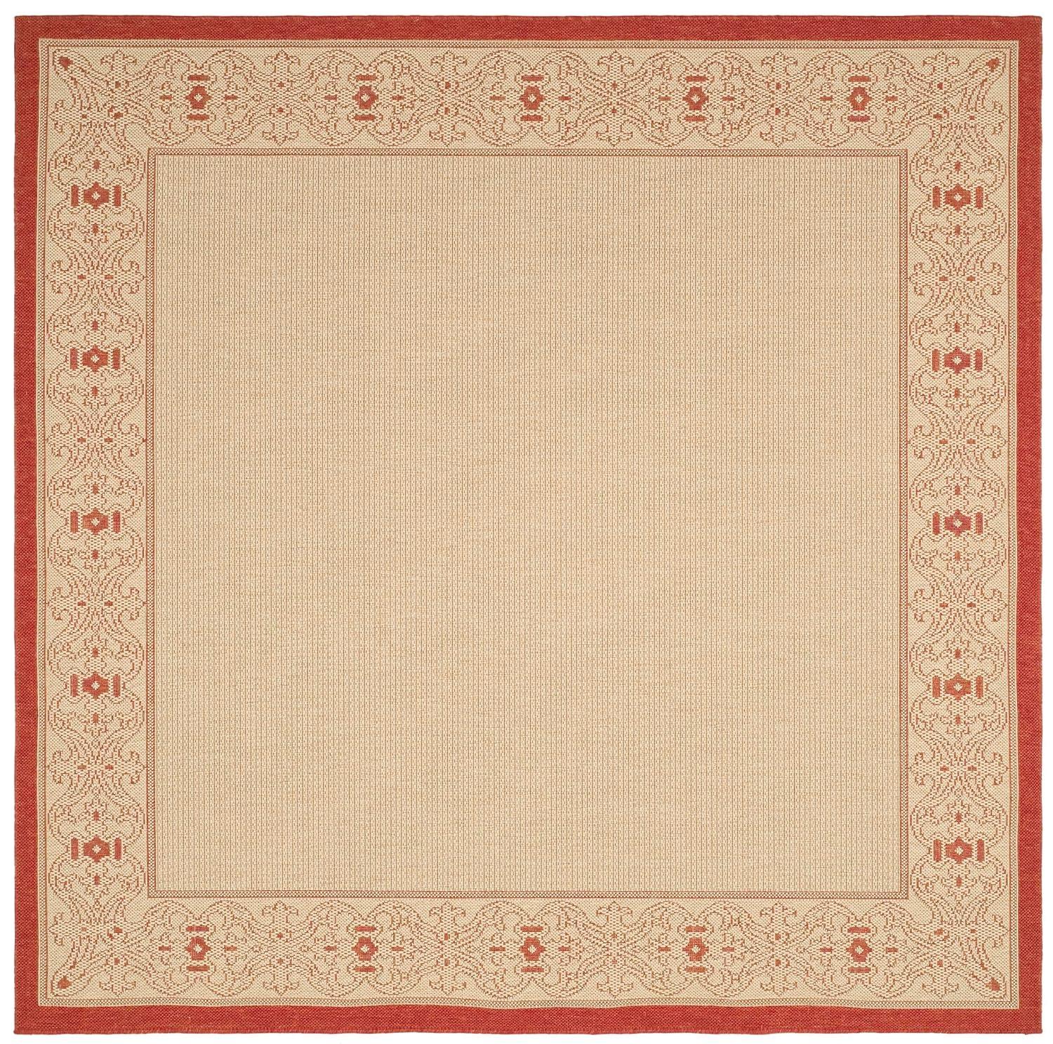 Courtyard CY2099 Power Loomed Indoor/Outdoor Area Rug - Natural/Red - 6'7"x6'7" - Safavieh.