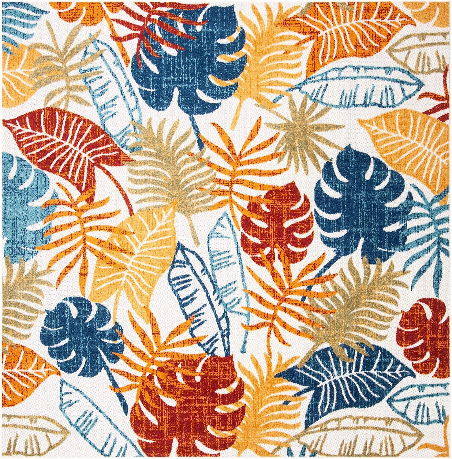 Cabana CBN831 Power Loomed Indoor/Outdoor Area Rug - Creme/Red - 4'x4' - Safavieh