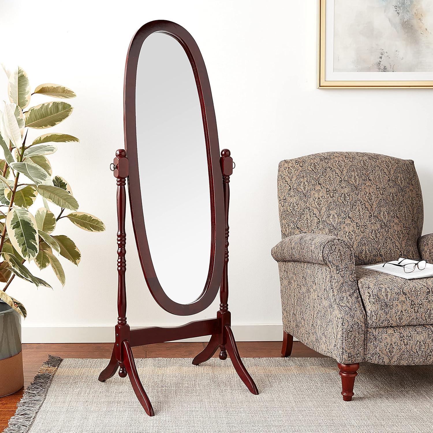 Cheval Mirror Ore International-Cherry: Oval Freestanding Wood Frame, 59" Height