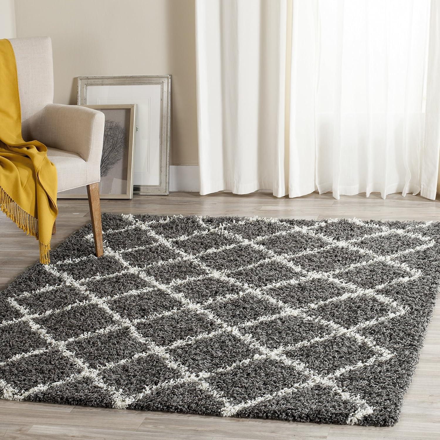 Dallas Shag SGD258 Power Loomed Indoor Area Rug - Dark Grey/Ivory - 5'1"x7'6" - Safavieh.