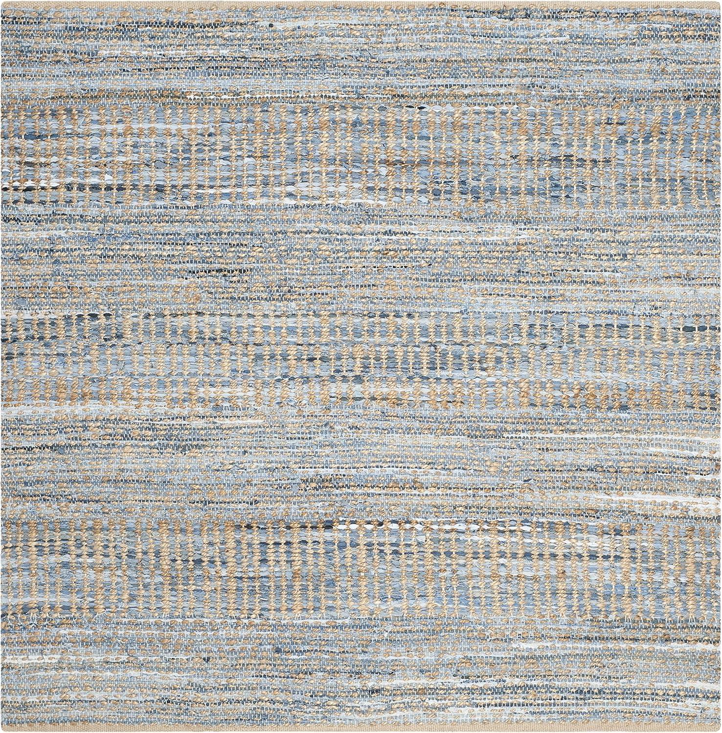 Cape Cod Coastal Charm 4' Square Hand-Knotted Blue Jute Area Rug