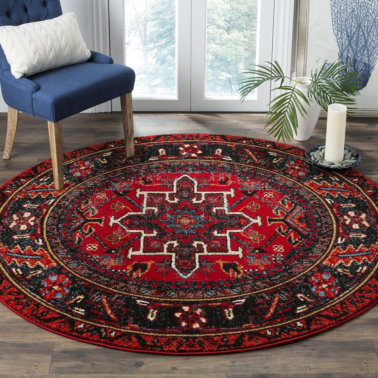 Vintage Hamadan VTH211 Power Loomed Indoor Area Rug - Red/Multi - 5'3" Round - Safavieh