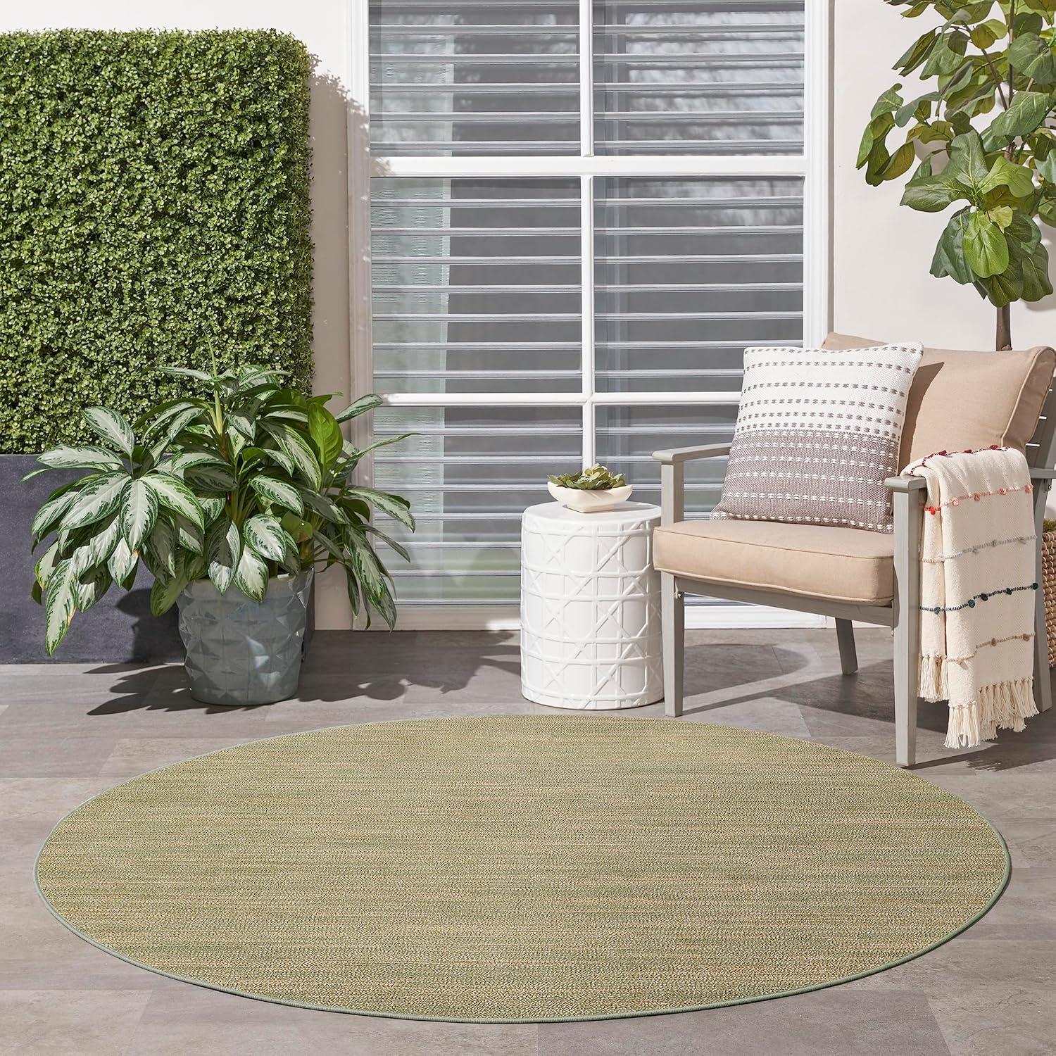 Nourison Essentials Solid Indoor/Outdoor Area Rug Green Gold 8'xRound