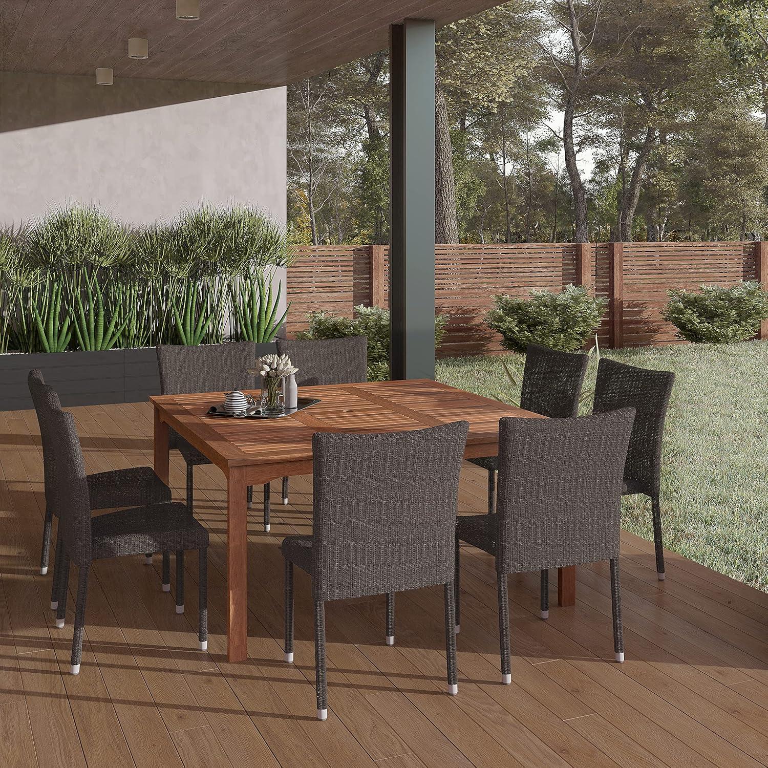 Amazonia Provence 9-Piece  Solid Wood 100% FSC and Eco-Friendly Wicker Square Patio Dining