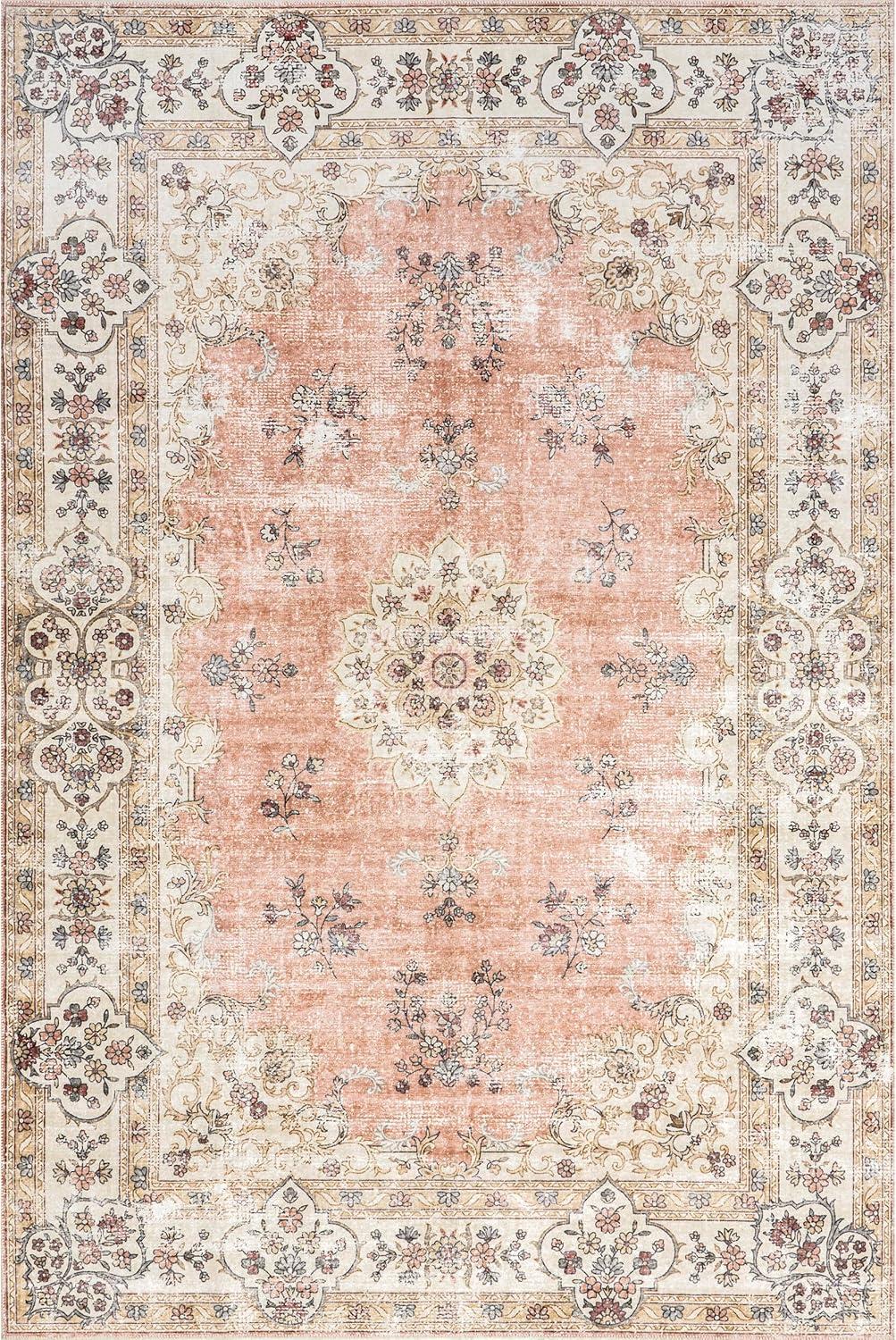 nuLOOM Ren Machine Washable Vintage Floral Area Rug, 6' x 9', Peach