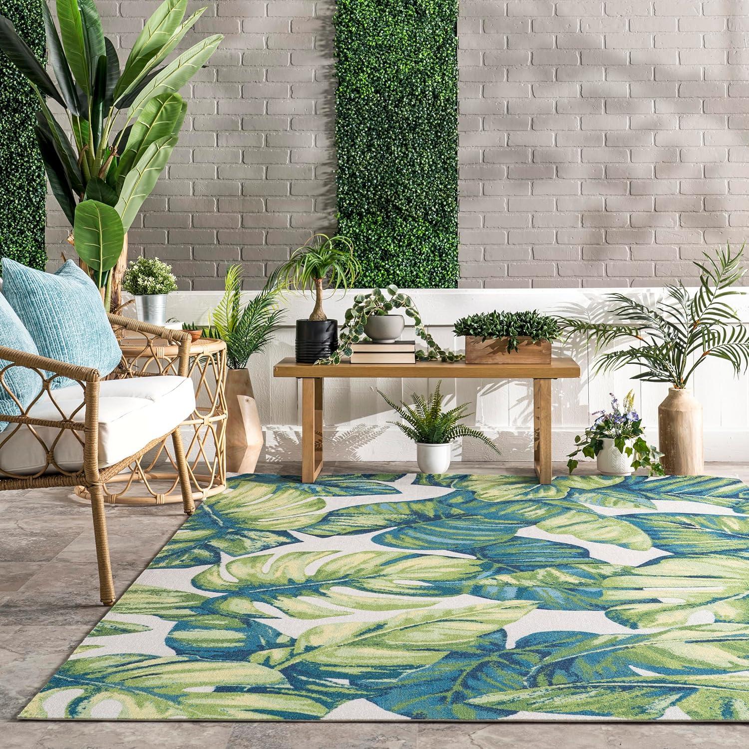 Nuloom Lisa Floral & Paisley 9x11 Indoor/Outdoor Area Rug for Living Room Patio Deck Front Porch Kitchen, Green Multicolor/Ivory