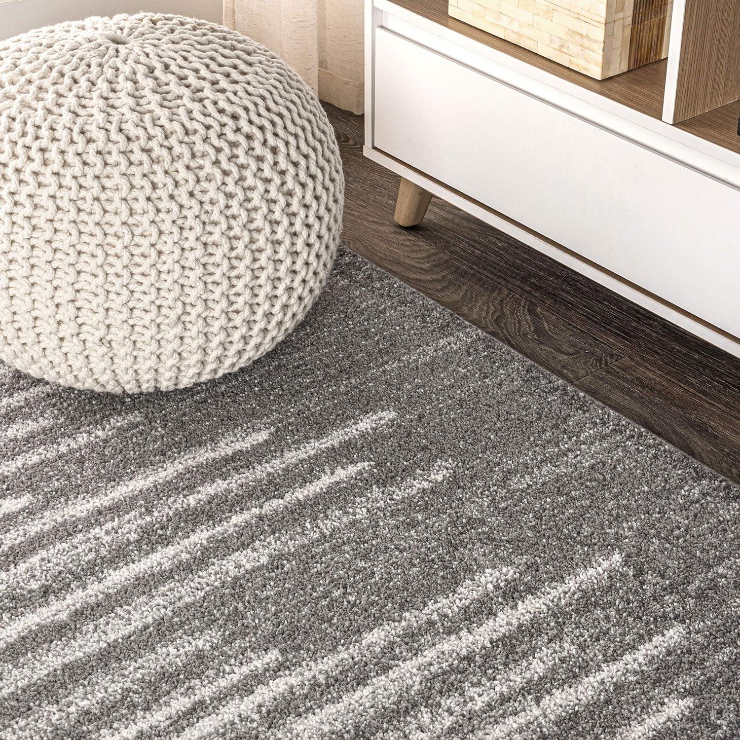 8'x10' Aya Berber Stripe Geometric Area Rug, Gray/Cream - JONATHAN Y