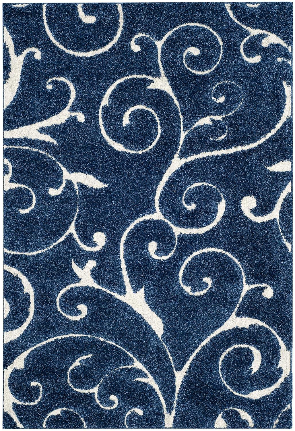 Florida Shag SG455 Power Loomed Indoor Area Rug - Dark Blue/Cream - 5'3"x7'6" - Safavieh.