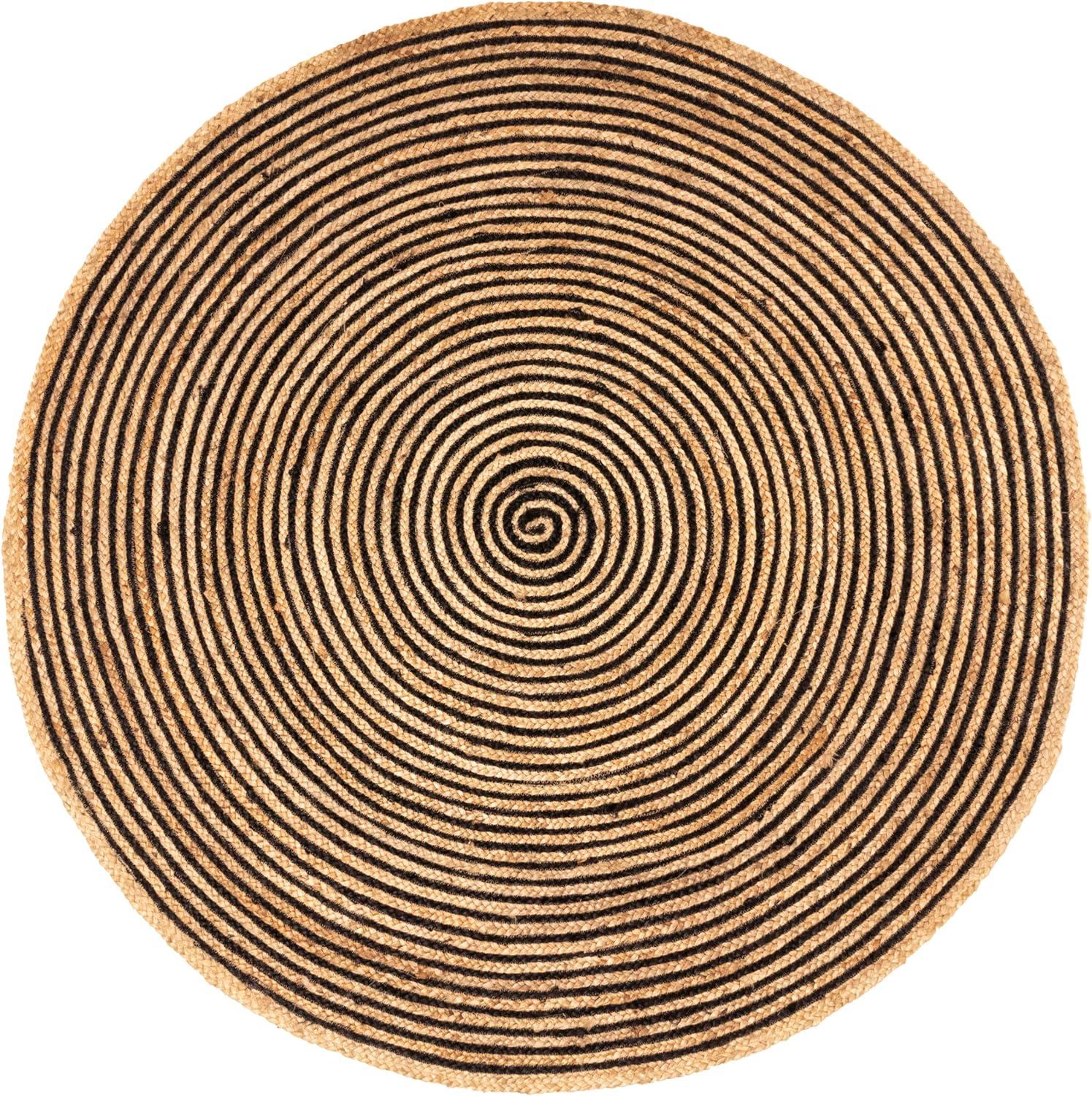 Superior Braided Jute Handwoven Indoor Outdoor Area Rug, 10' Round, Black