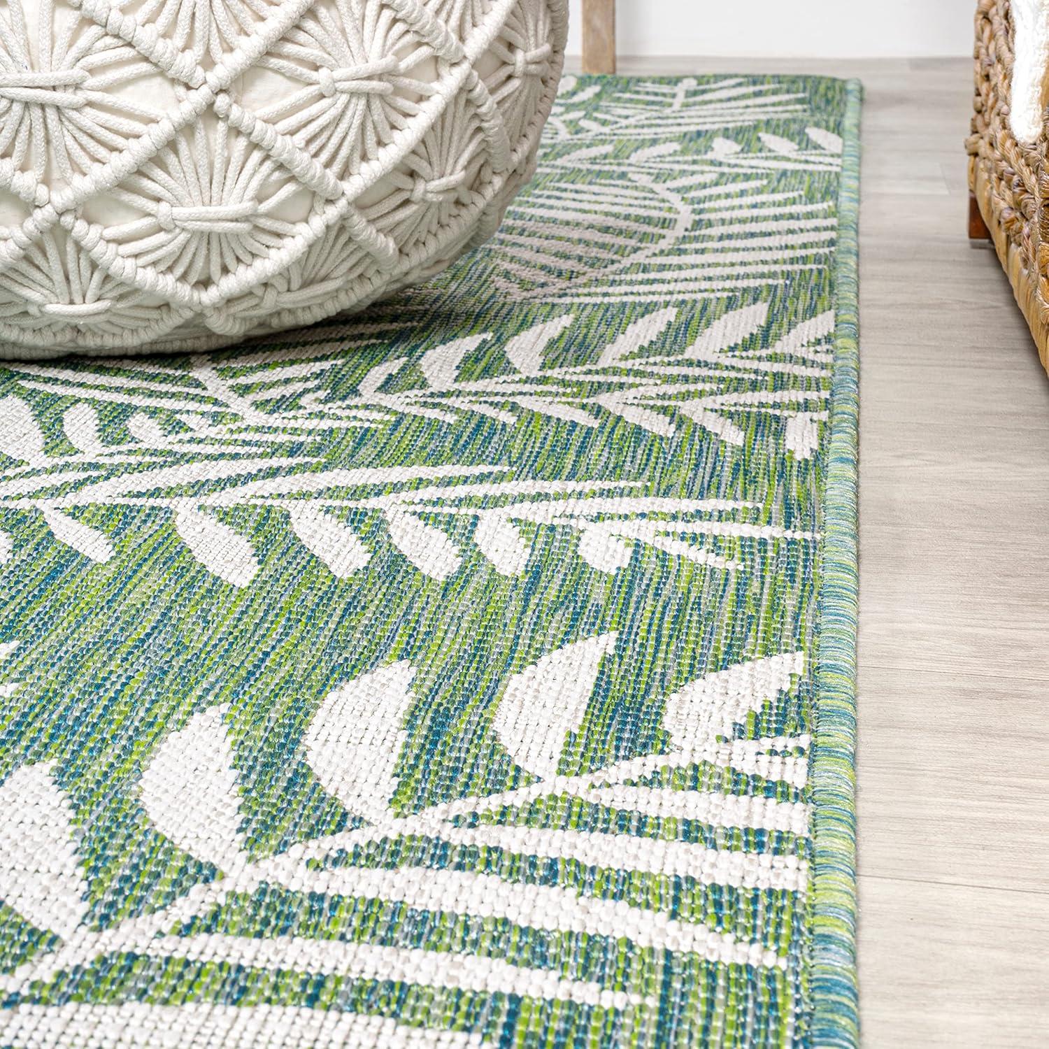 3' x 5' Nevis Palm Frond Indoor/Outdoor Area Rug, Cream/Green - JONATHAN Y