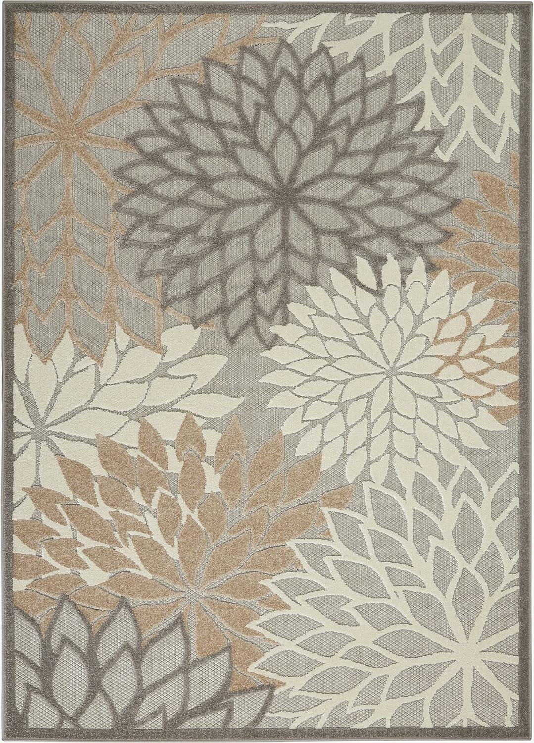 Nourison Aloha Floral Bloom Flatweave High-Low Indoor Outdoor Area Rug Natural 5'3" x 7'5"