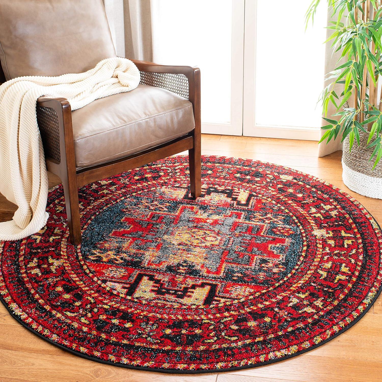 Vintage Hamadan VTH213 Power Loomed Area Rug - Red/Multi - 3' round - Safavieh.
