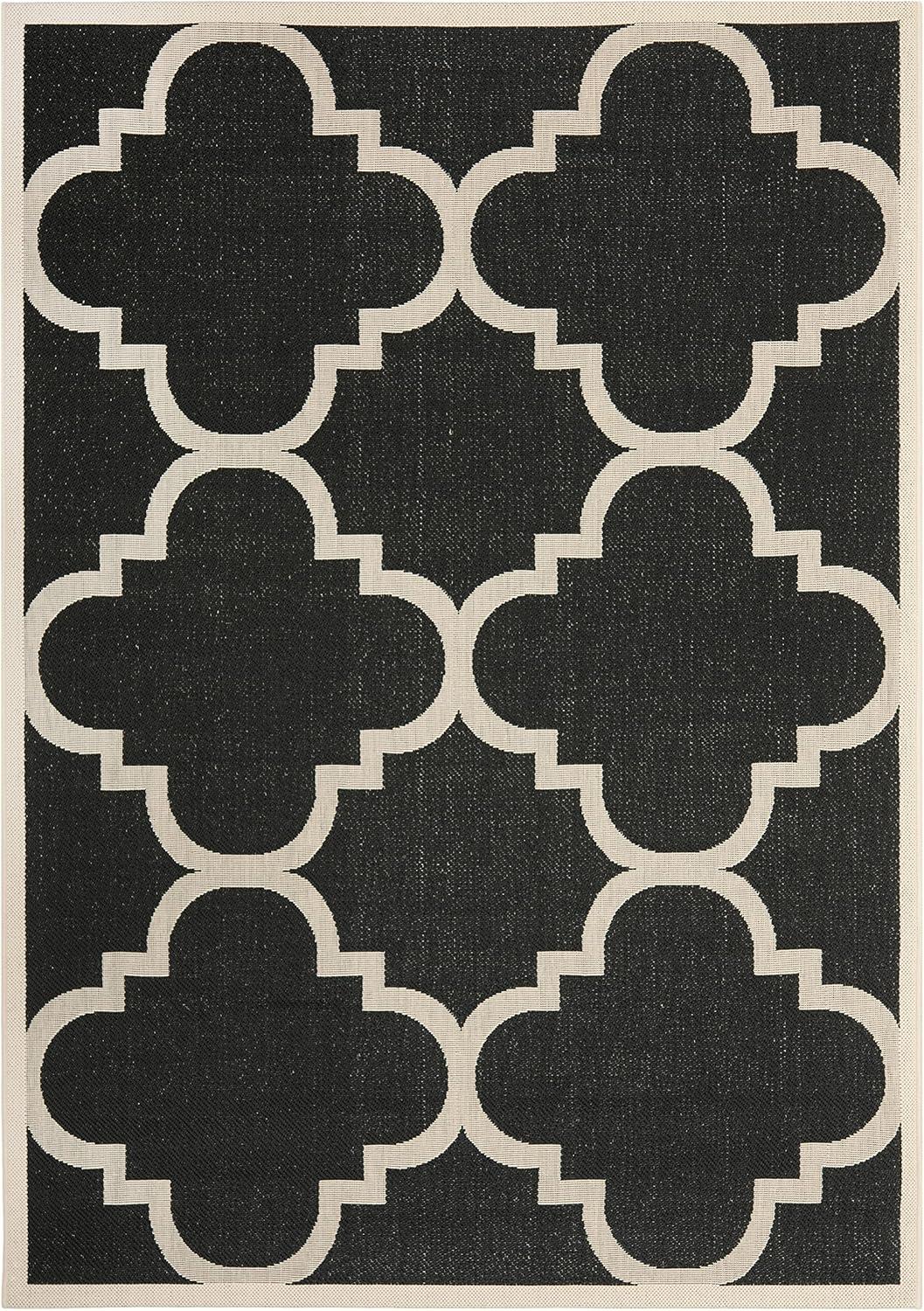 Courtyard CY6243 Power Loomed Indoor and Outdoor Area Rug - Black/Beige - 5'3"x7'7" - Safavieh