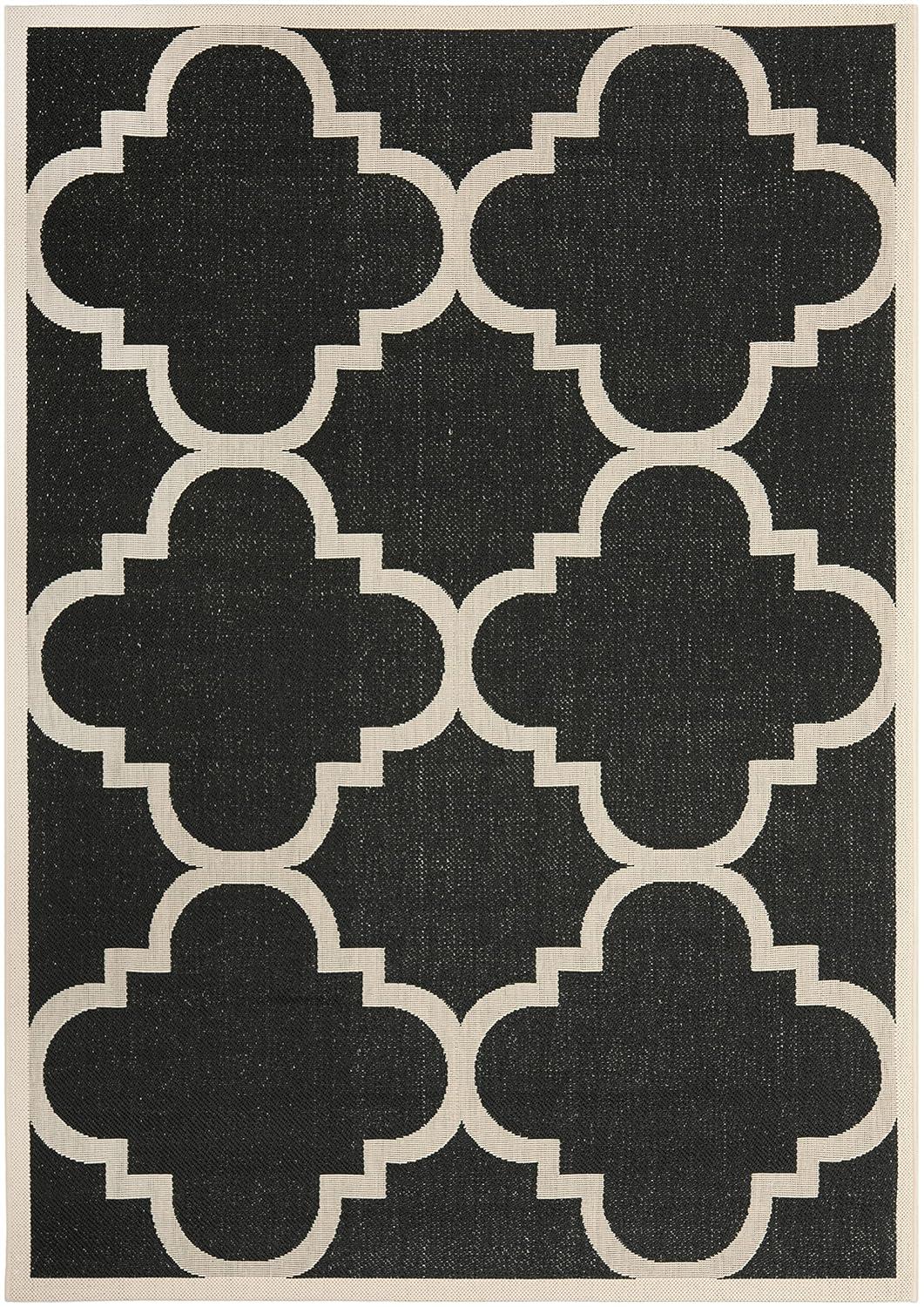 Courtyard CY6243 Power Loomed Indoor and Outdoor Area Rug - Black/Beige - 5'3"x7'7" - Safavieh