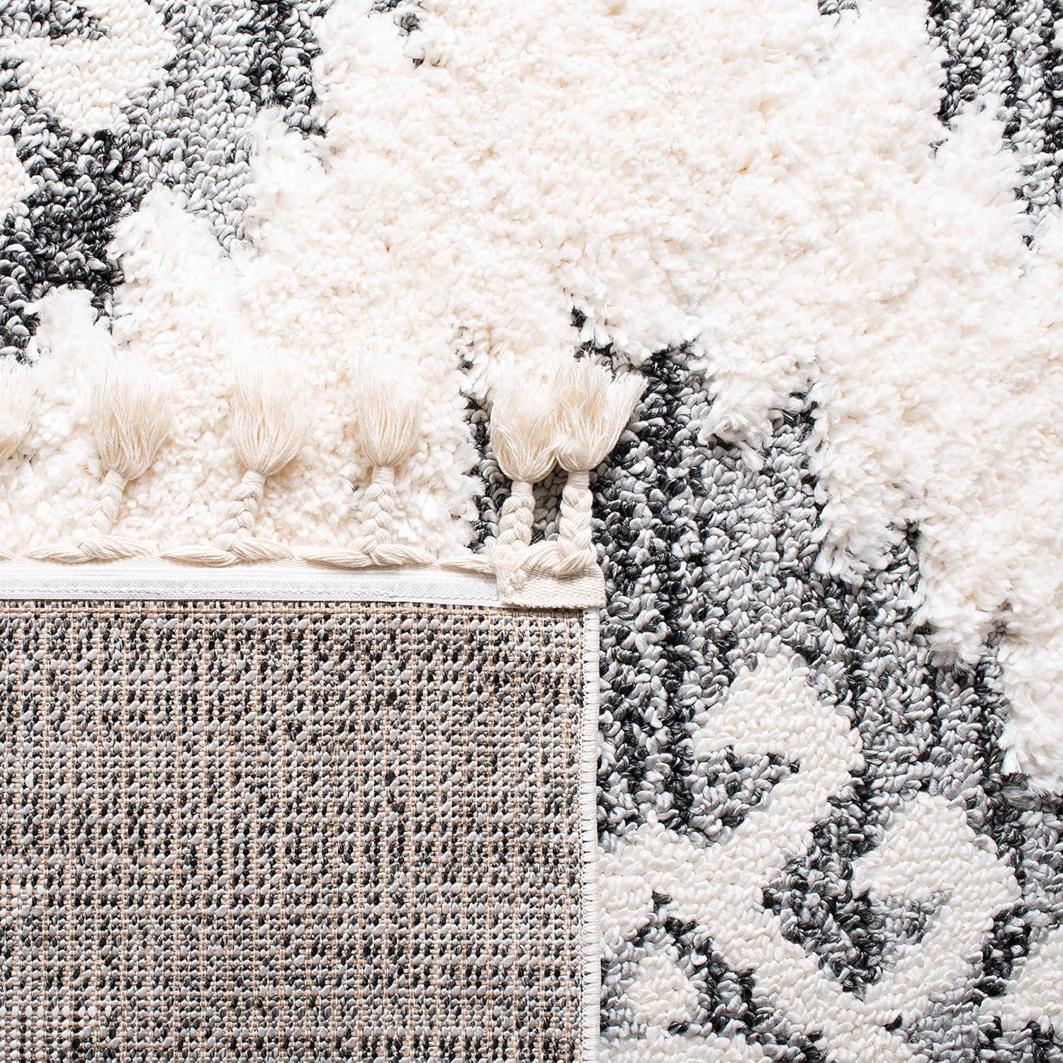Moroccan Tassel Shag MTS652 Power Loomed Indoor Area Rug - Ivory/Grey - 5'3"x7'6" - Safavieh