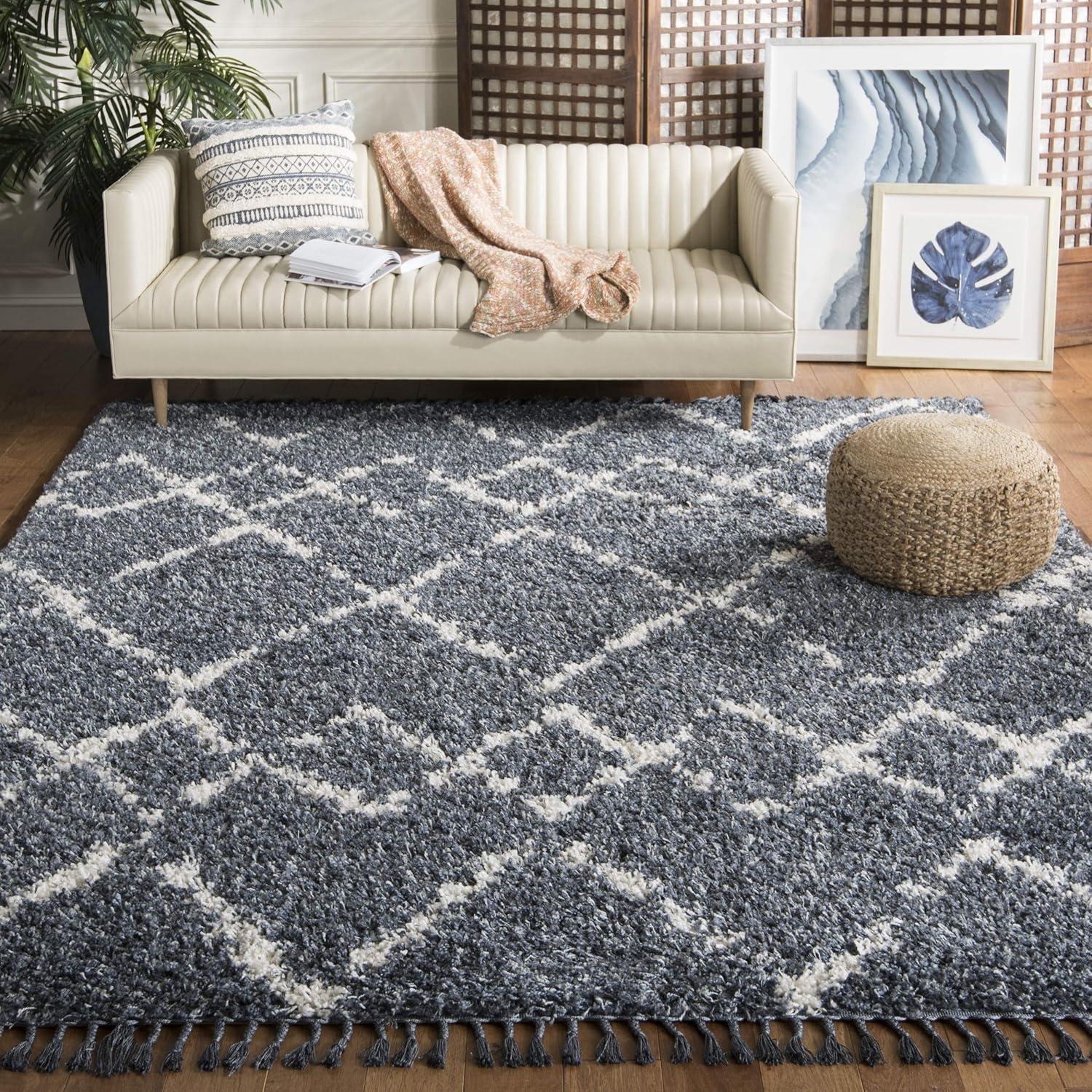 Pro Lux Shag PLX434 Power Loomed Indoor Area Rug - 5'x8' - Blue/Creme - Safavieh