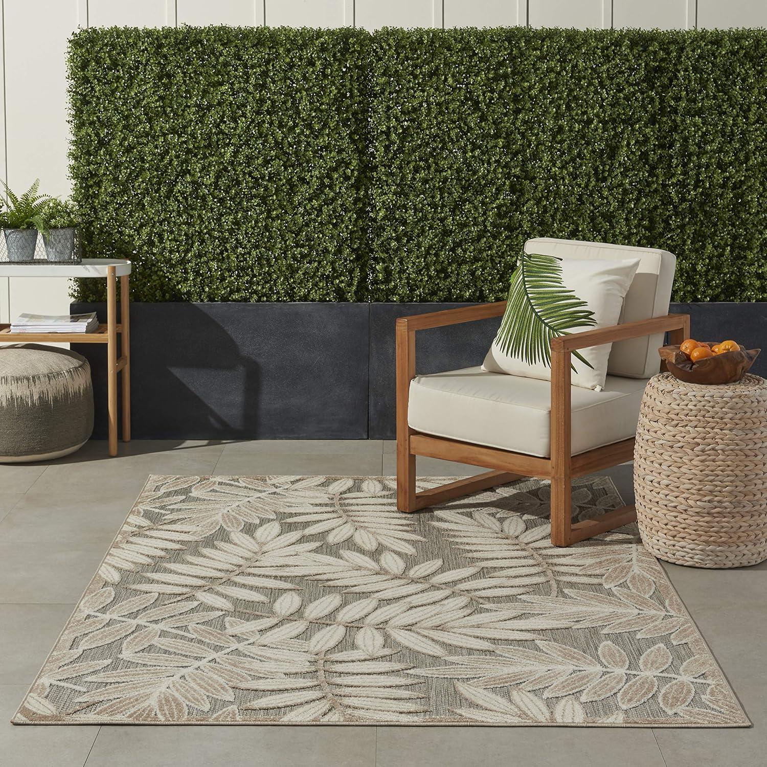 Nourison Aloha Floral Leaf Flatweave High-Low Indoor Outdoor Area Rug Natural 3'6" x 5'6"