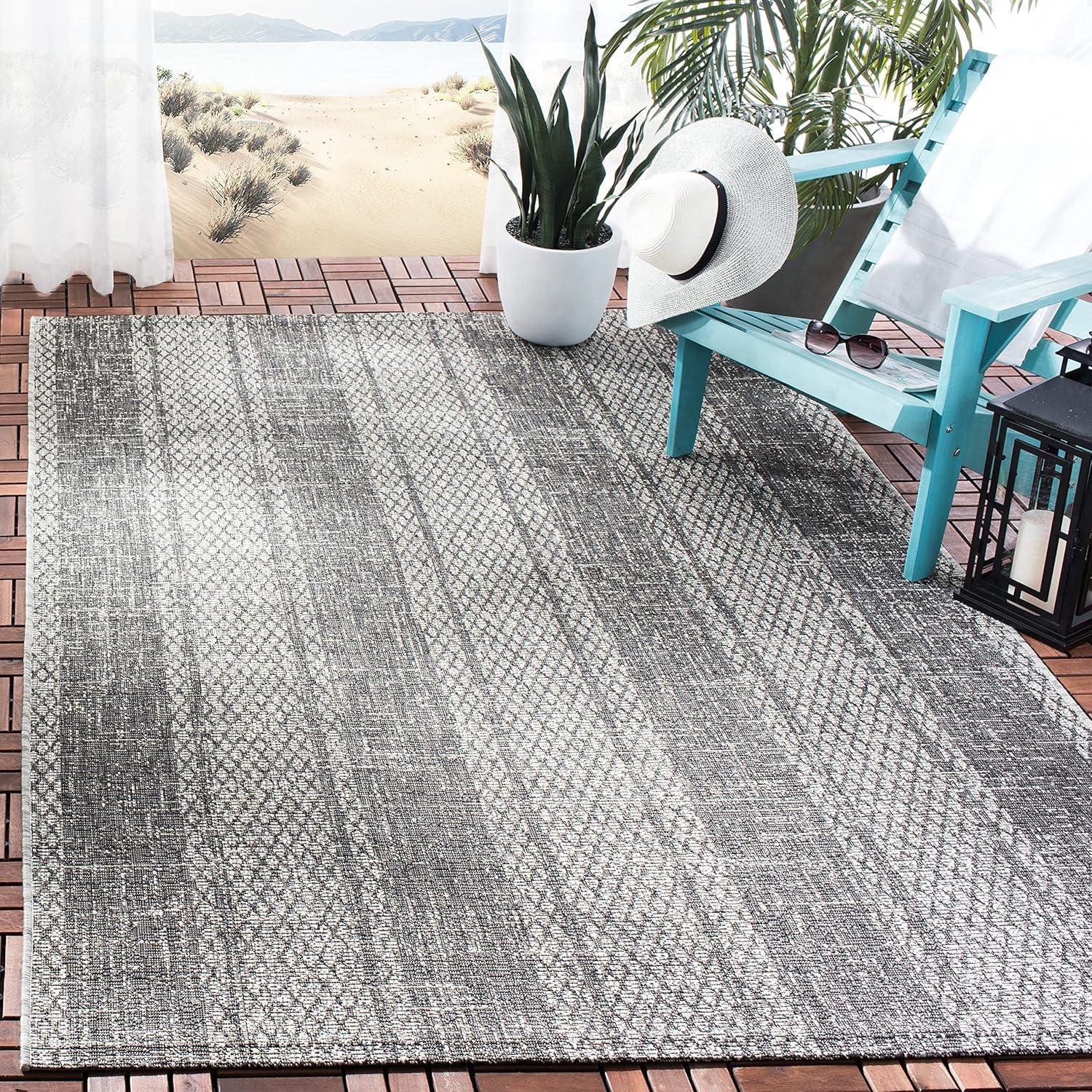 Courtyard CY8736 Power Loomed Indoor and Outdoor Area Rug - Light Grey/Black - 6'7"x6'7" - Safavieh