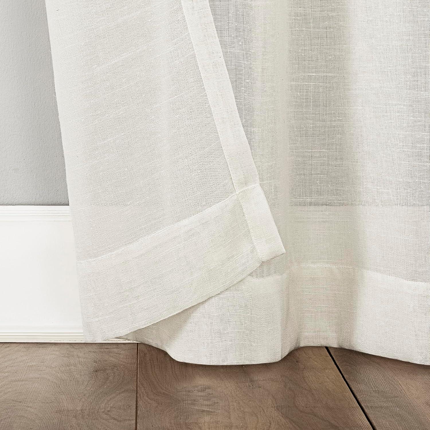 52"x84" Archaeo Light Filtering Slub Textured Linen Blend Black Grommet Top Curtain Panel Ivory: Modern Indoor Curtain