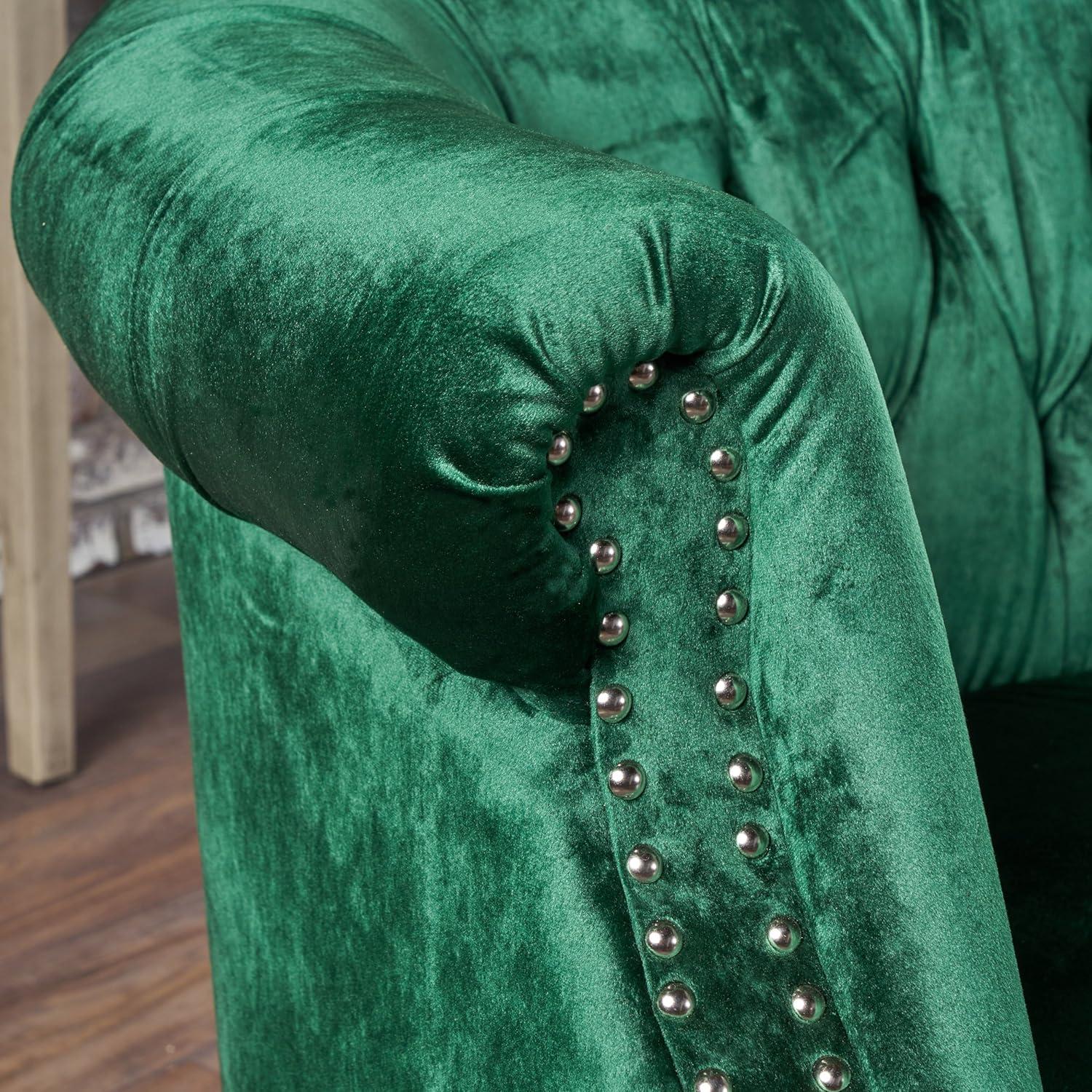 Christopher Knight Home Milani Velvet Tufted Scroll Arm Loveseat by  green