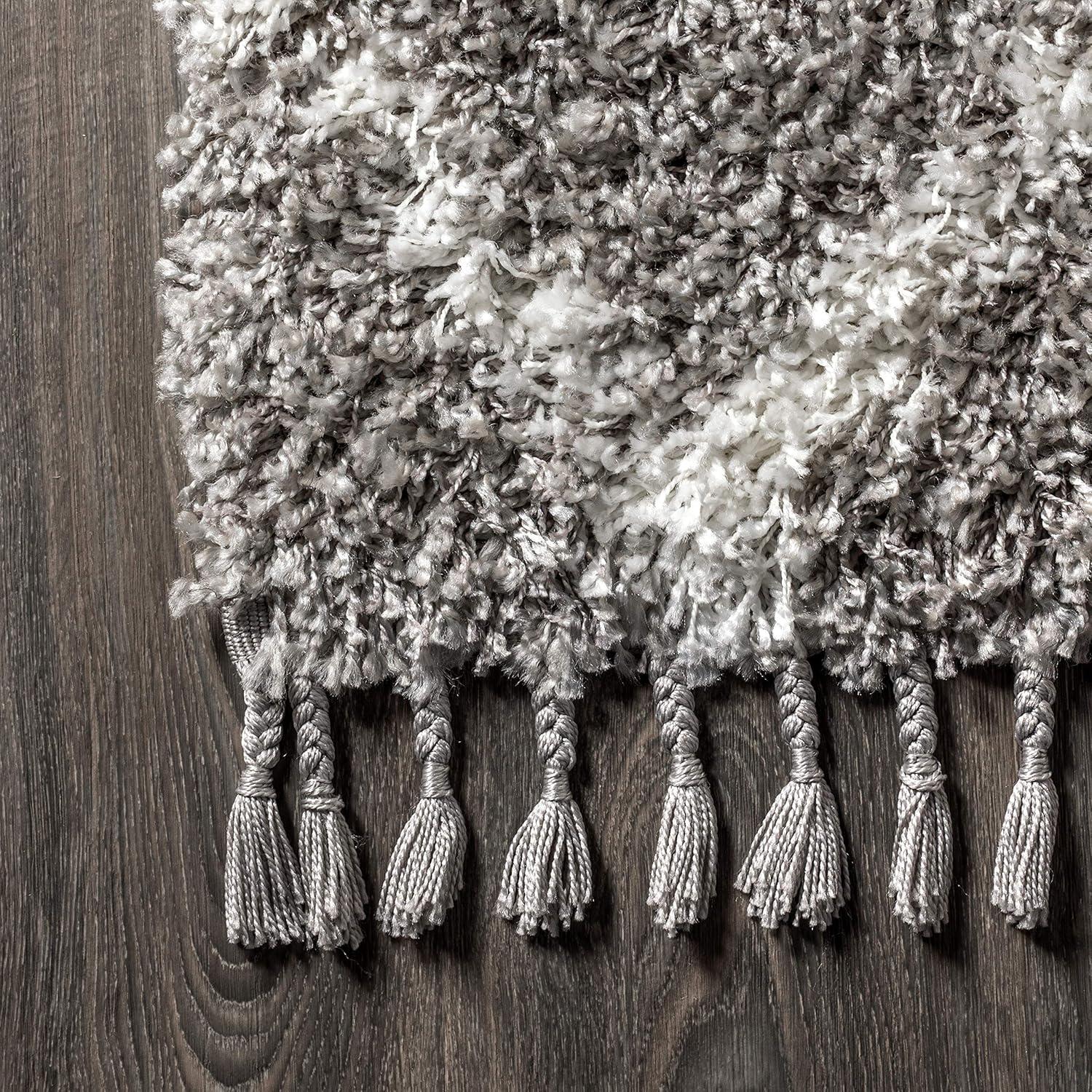3'x5' Mercer Shag Plush Tassel Moroccan Geometric Trellis Area Rug, Grey/Cream - JONATHAN Y