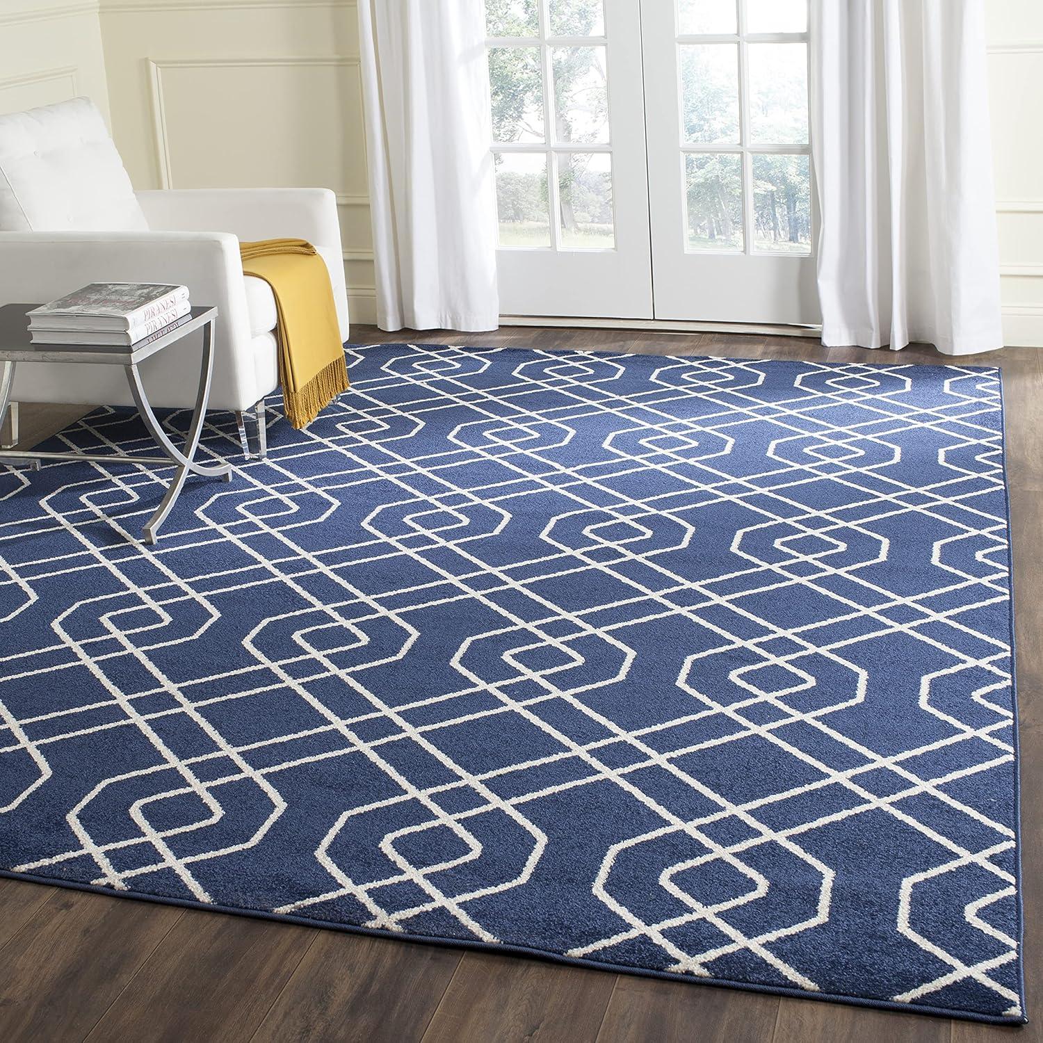 Amherst AMT407 Power Loomed Area Rug - Navy/Beige - 5'3"x8' - Safavieh.