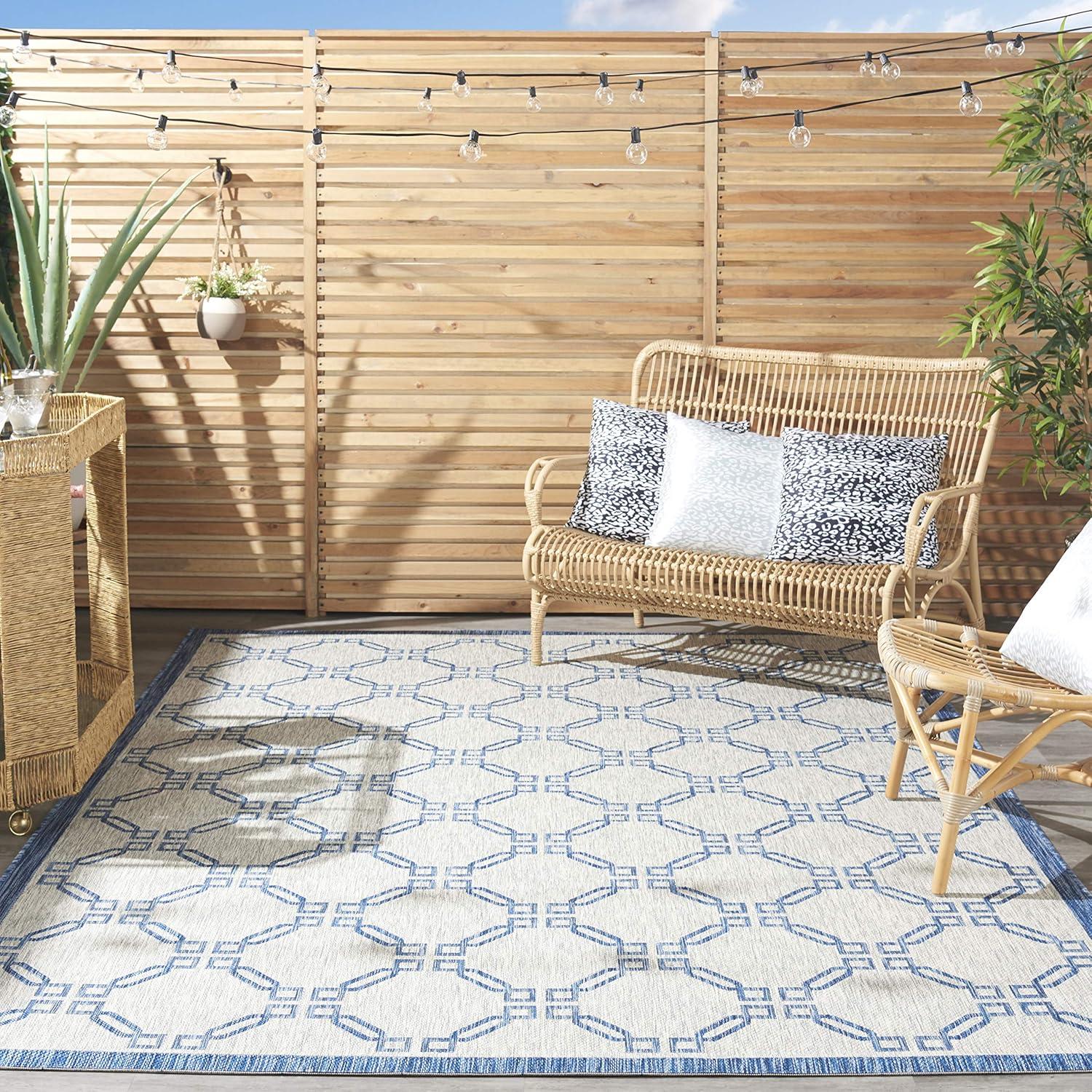 Nourison Garden Party GRD02 Indoor/outdoor Area Rug - Ivory Blue 6' x 9'