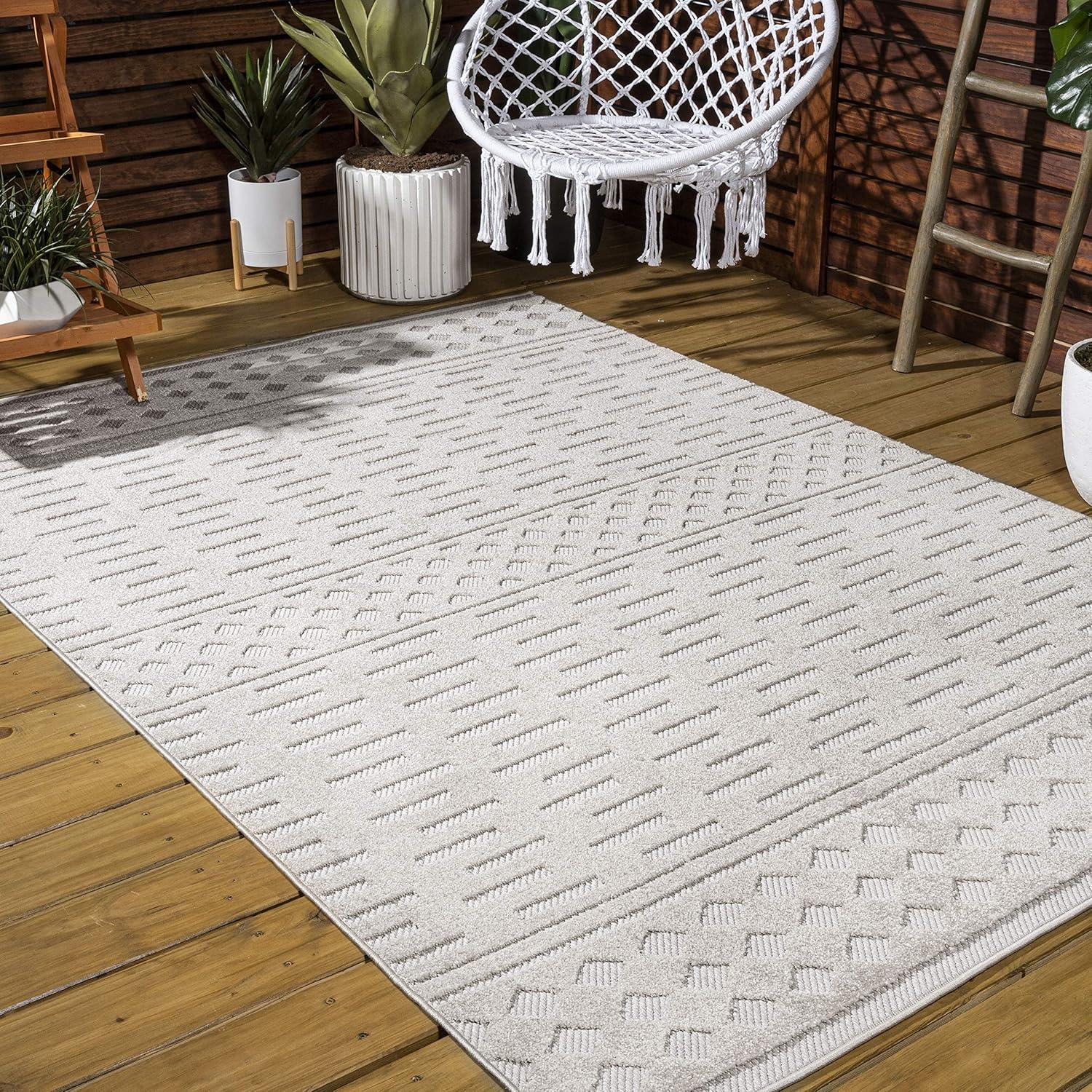 3'x5' Xlendi High-Low Pile Moroccan Geometric Indoor/Outdoor Area Rug, Beige - JONATHAN Y