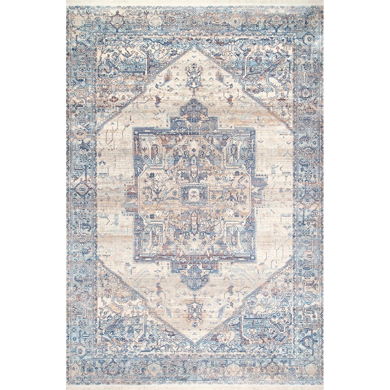 Nuloom Harriet Oriental/Persian 5 Square Indoor Area Rug for Living Room Bedroom Dining Room Kitchen, Light Blue/Multicolor