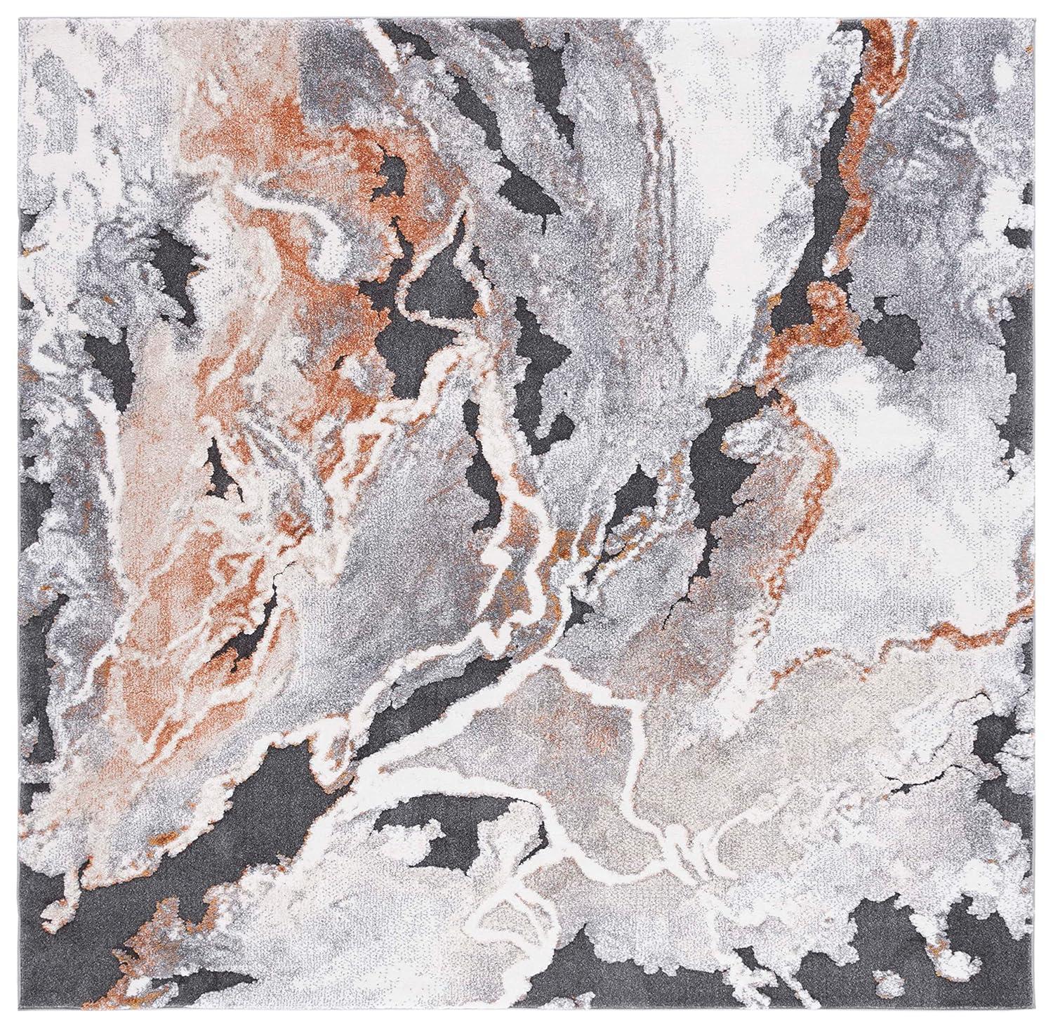 Cyrus Shag CYR121 Power Loomed Indoor Area Rug - Dark Grey/Orange - 6'7"x6'7" - Safavieh