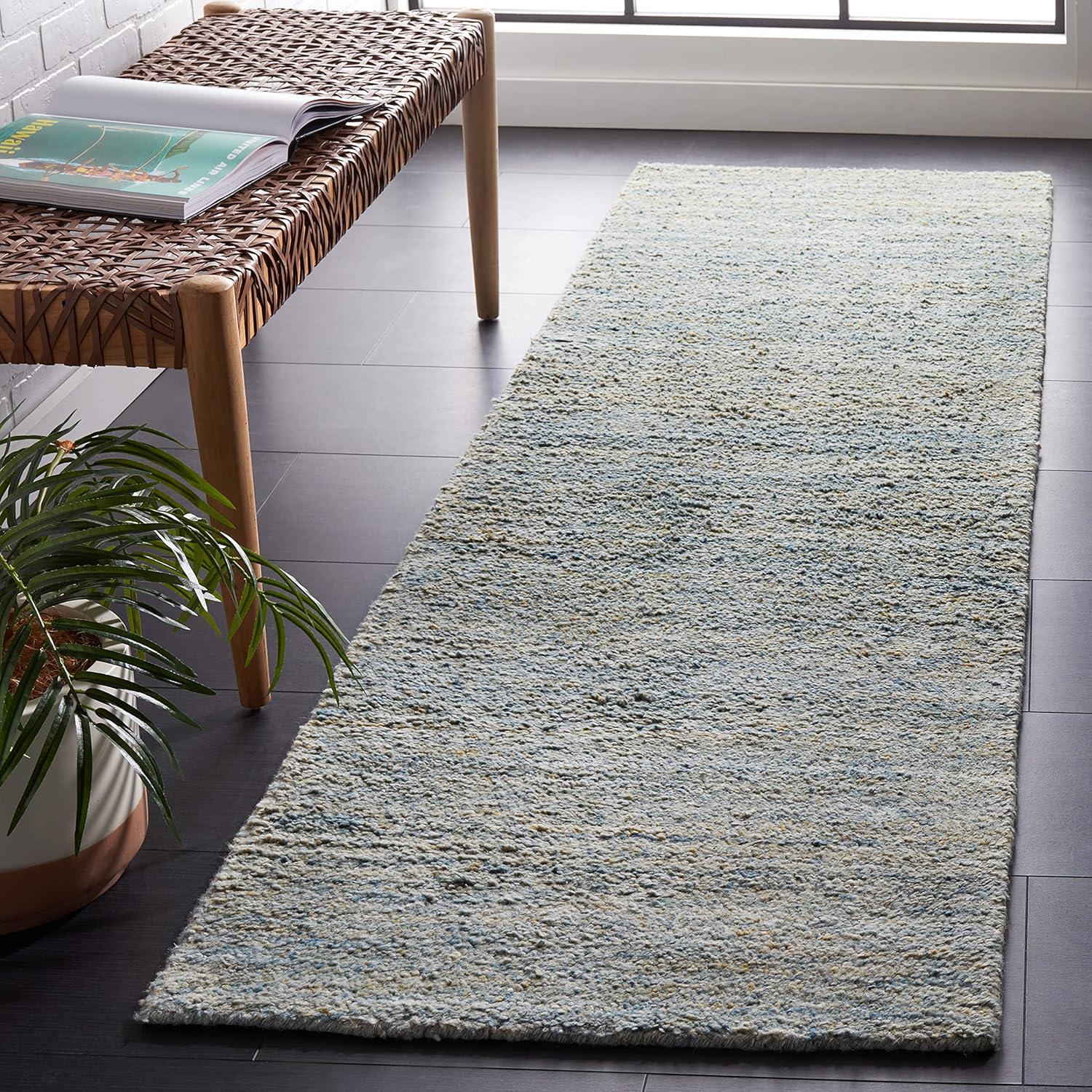 SAFAVIEH Himalaya Flanagan Solid Runner Rug, Blue/Olive, 2'3" x 6'