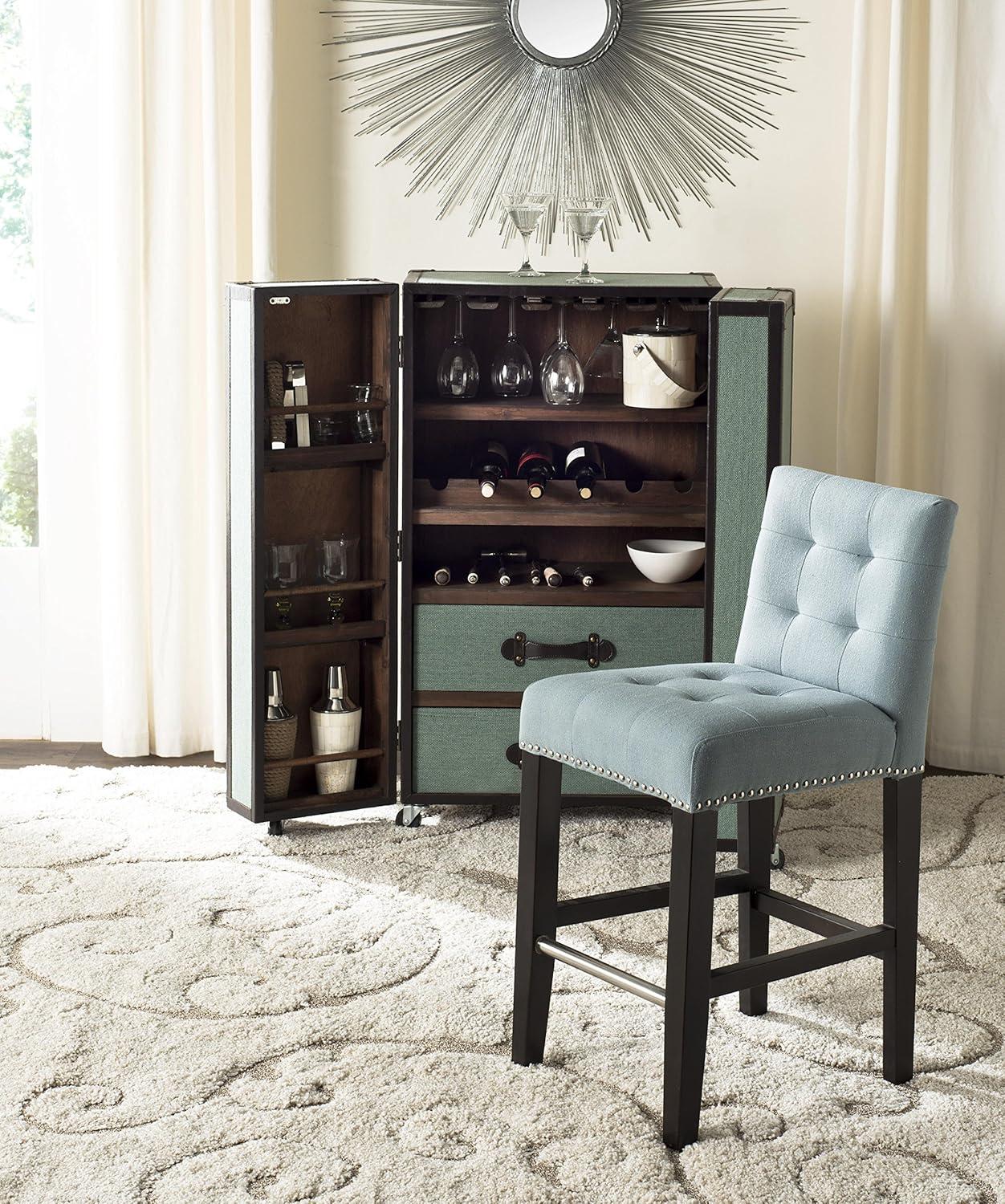 Thompson 23.9" Linen Counter Stool W/ Silver Nailheads - Sky Blue - Safavieh