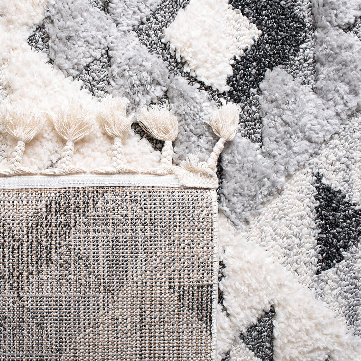 SAFAVIEH Moroccan Tassel Shag Collection X-Large Area Rug - 11' x 15', Ivory & Grey, Boho Design, Non-Shedding & Easy Care, 2-inch Thick Ideal for High Traffic Areas in Living Room, Bedroom (MTS688F)