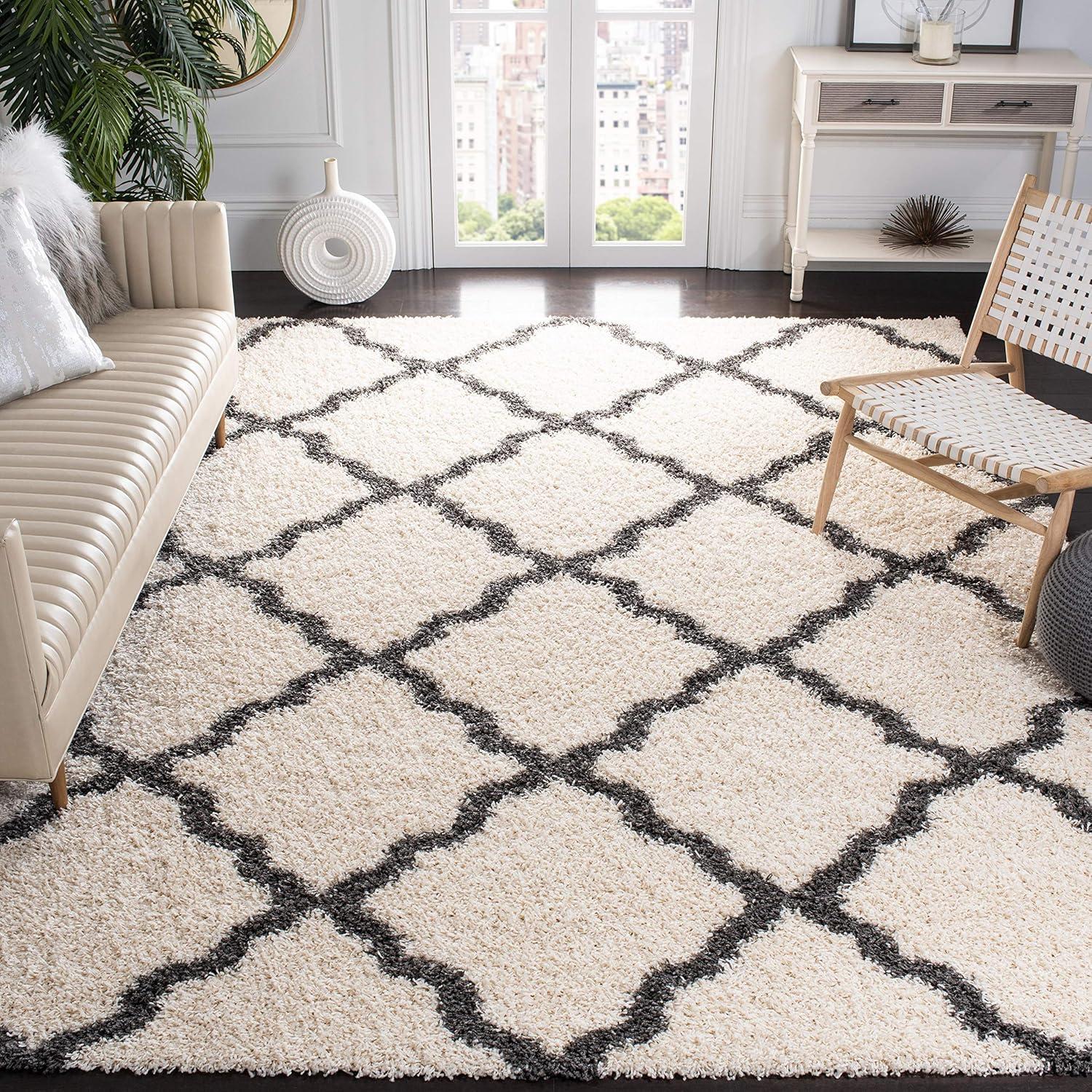 Dallas Shag SGD257 Power Loomed Indoor Area Rug - Ivory/Dark Grey - 6'x6' - Safavieh.