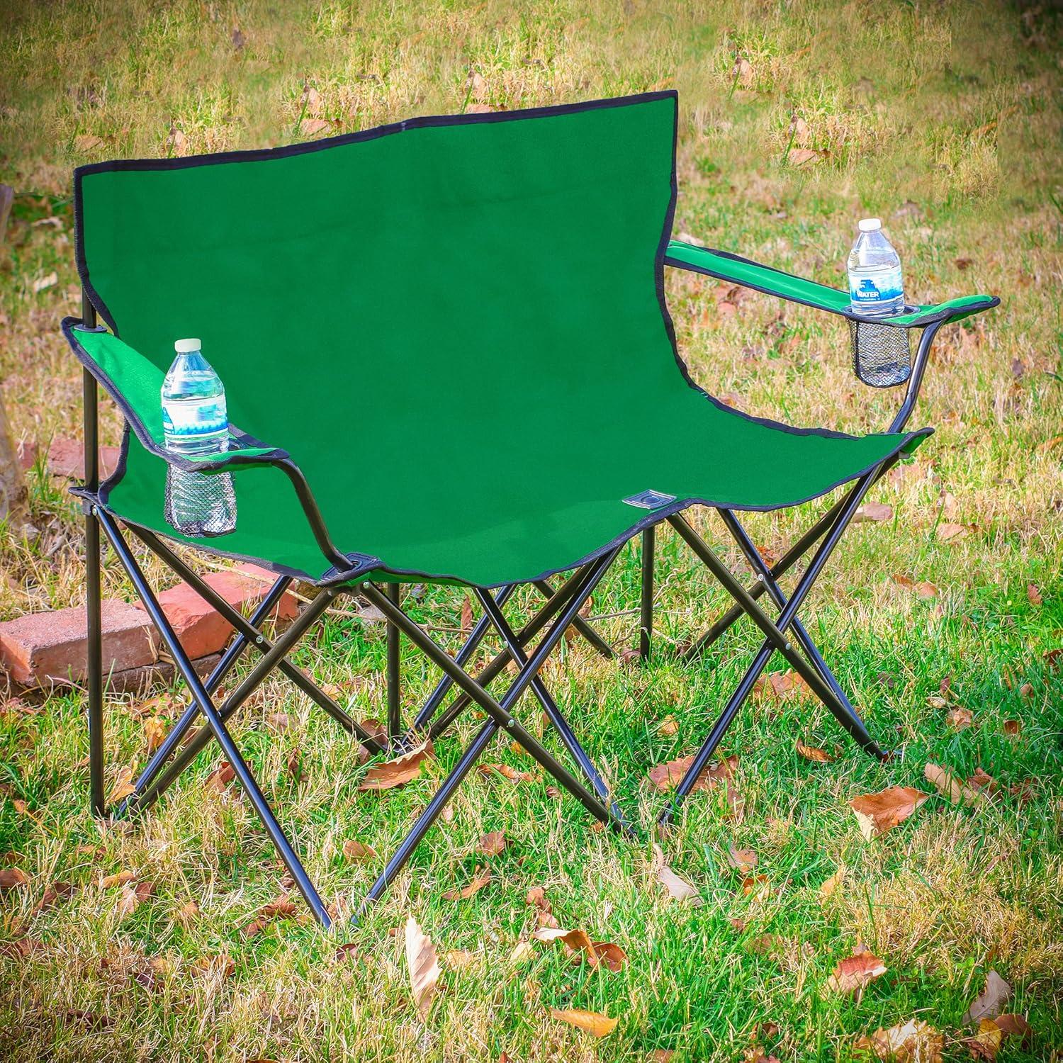 Trademark Innovations Loveseat Style Double Camp Chair, 40" L x 22" W x 31.5" H, Dark Green
