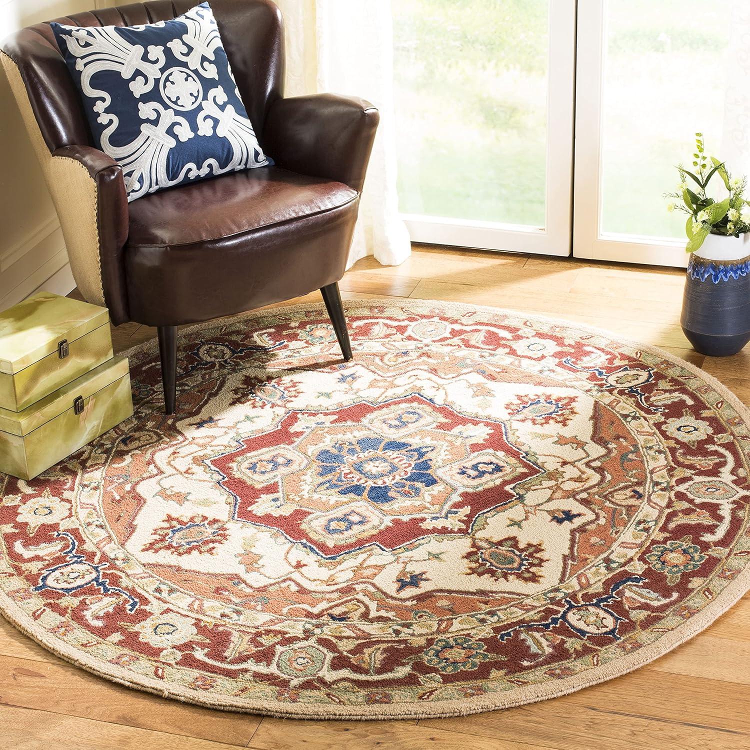 Chelsea HK709 Hand Hooked Area Rug - Red/Ivory - 8' round - Safavieh.