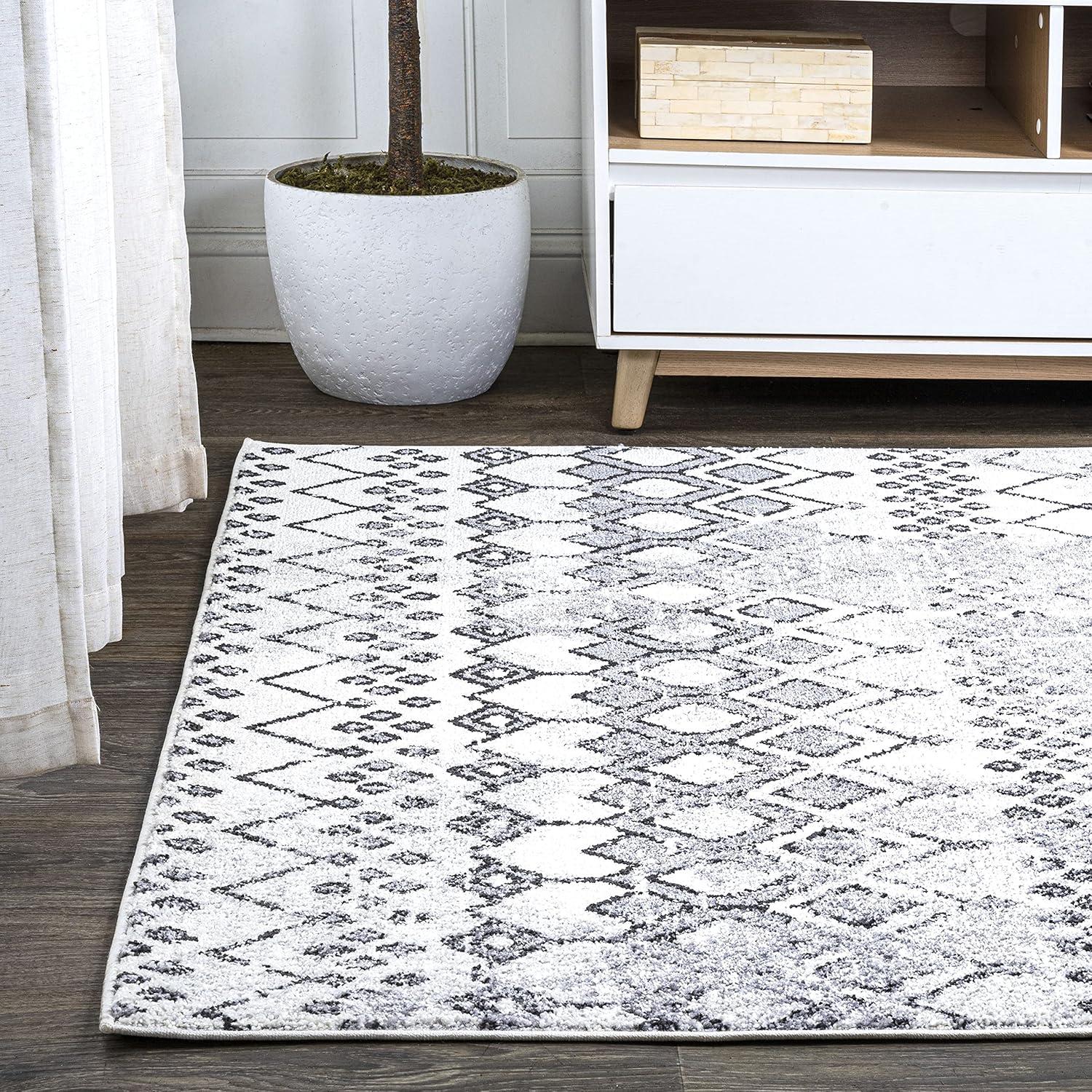 3'x 5' Azmar Moroccan Geometric Distressed Area Rug, Ivory/Black - JONATHAN Y