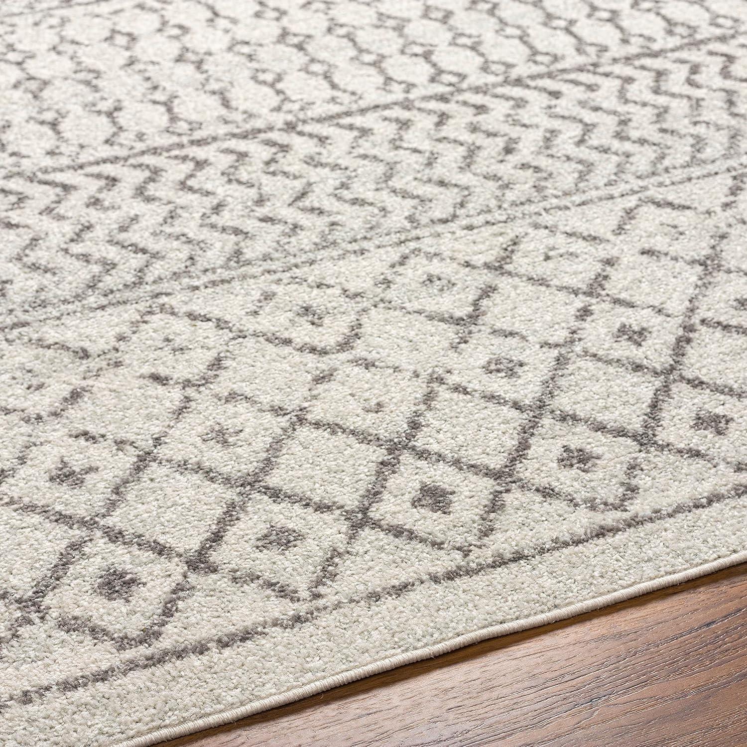 Gray and Cream Moroccan Pattern Stain-Resistant Area Rug