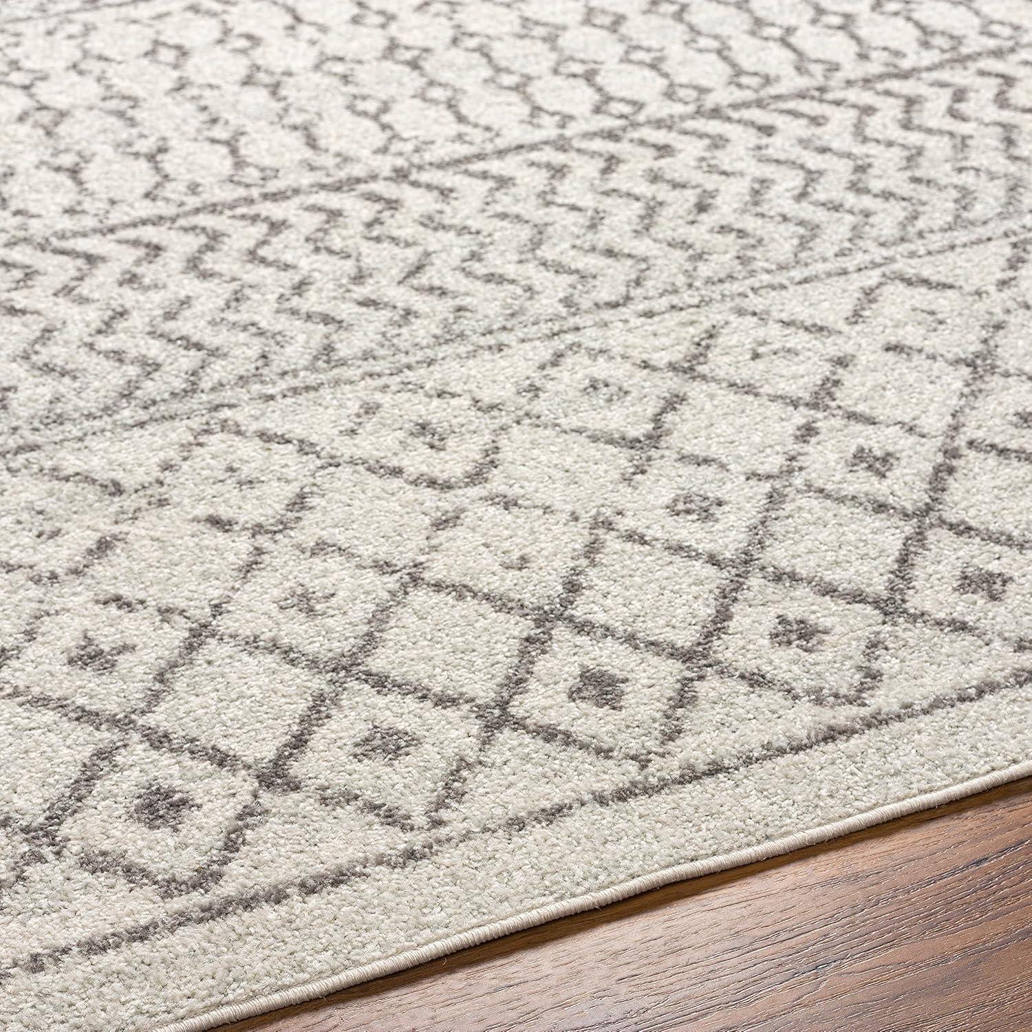 Gray and Cream Moroccan Pattern Stain-Resistant Area Rug