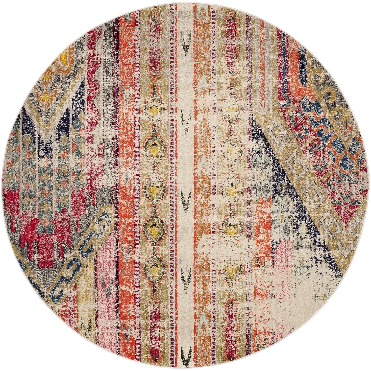 Monaco MNC222 Power Loomed Indoor Accent Rug - Light Grey/Multi - 4' Round - Safavieh