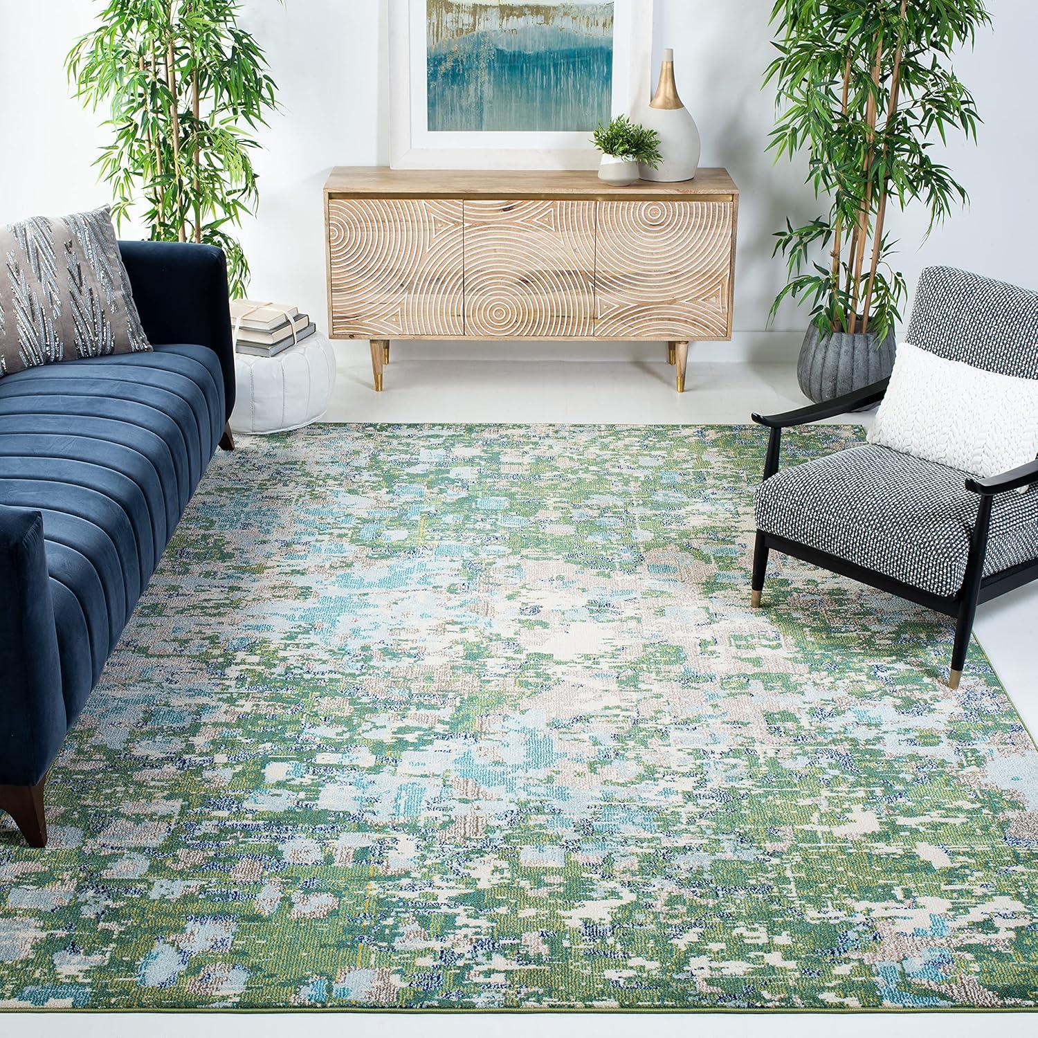 SAFAVIEH Madison Candelario Abstract Polka Dots Area Rug, Green/Turquoise, 10' x 14'