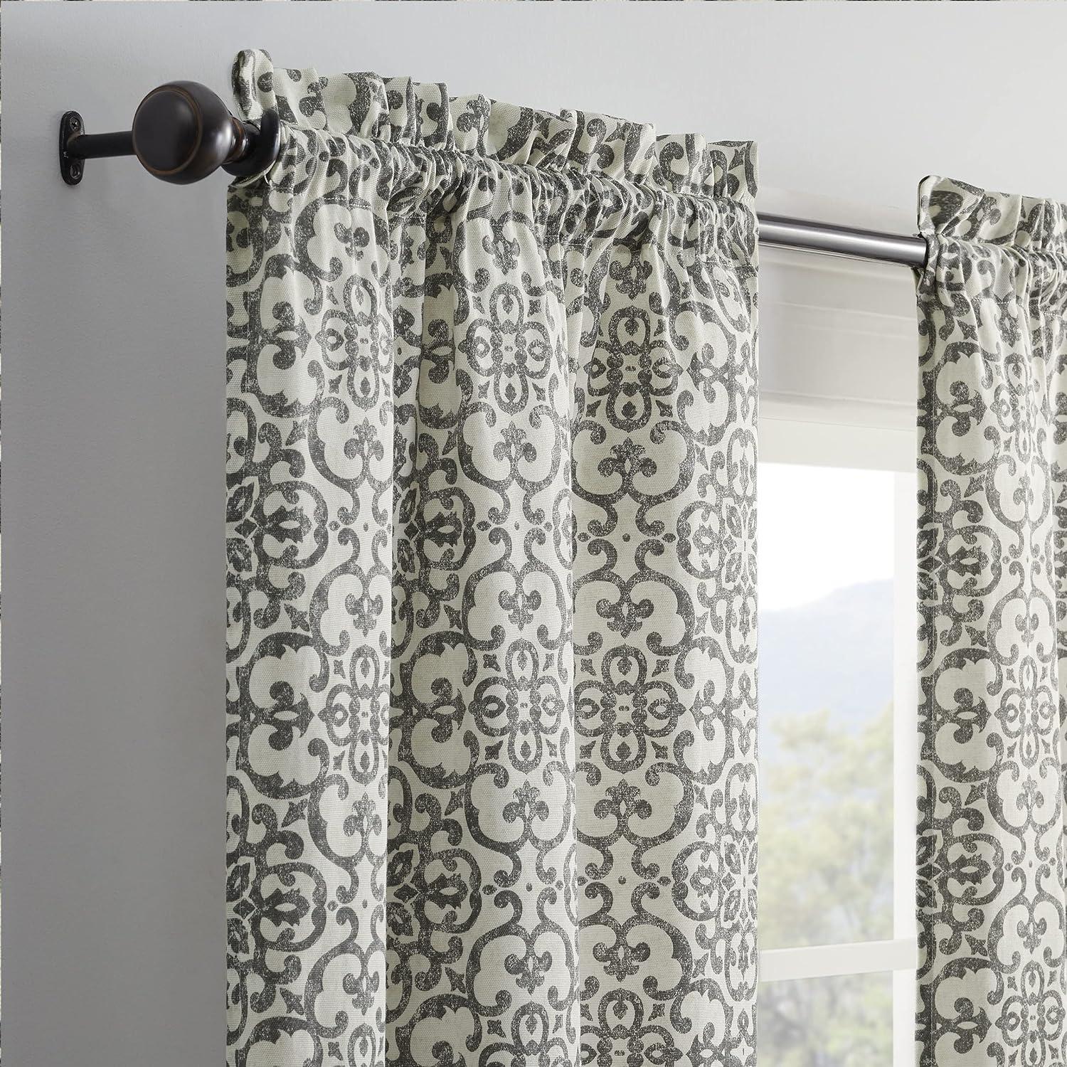 Pairs to Go Brockwell Distressed Medallion Rod Pocket Curtains, 28” x 63” (2 Panels)