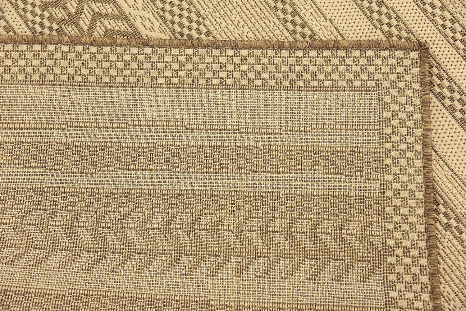 Unique Loom Outdoor Border Collection Area Rug - Lines (6' 1" Square Beige/Brown)