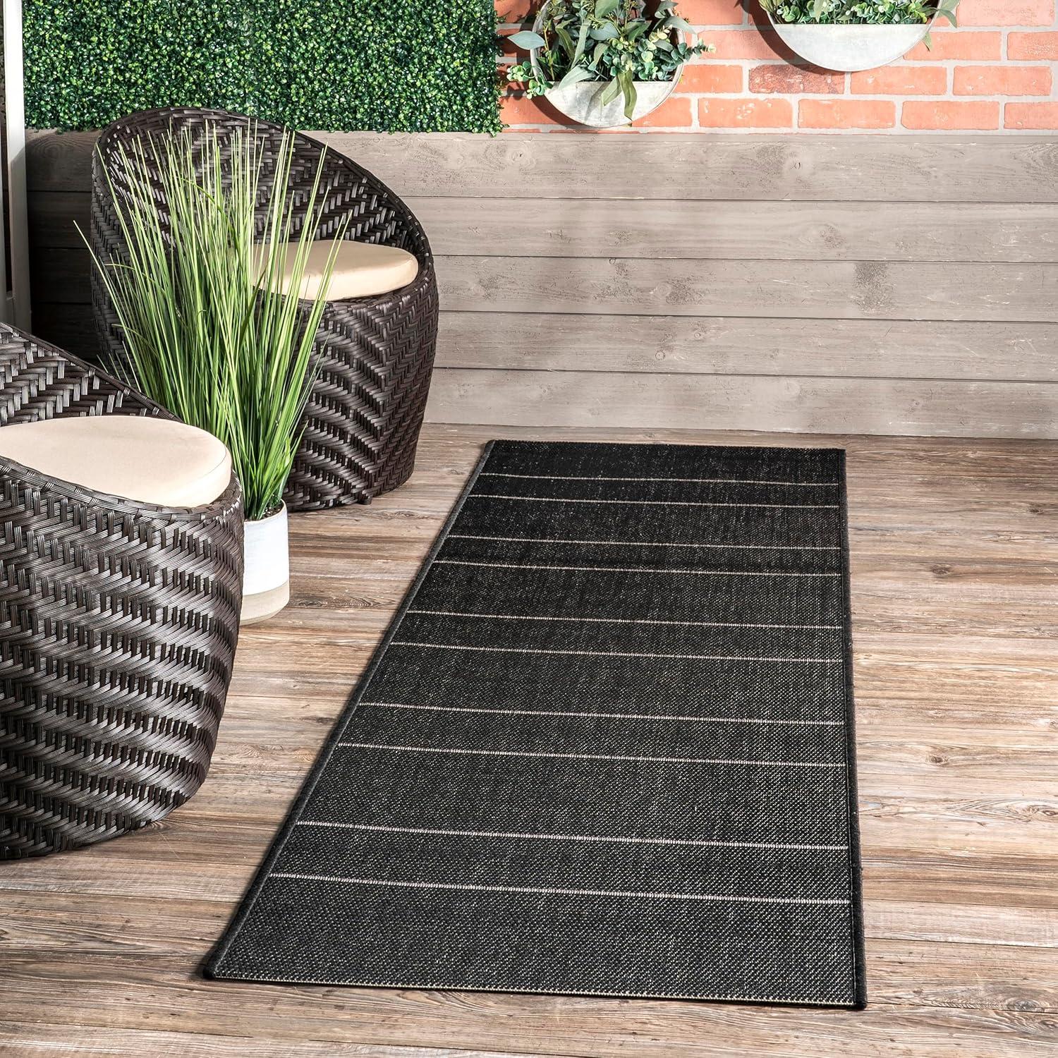 Nuloom Alaina Striped 8 Square Indoor/Outdoor Area Rug for Living Room Patio Deck Front Porch Kitchen, Dark Grey/Ivory