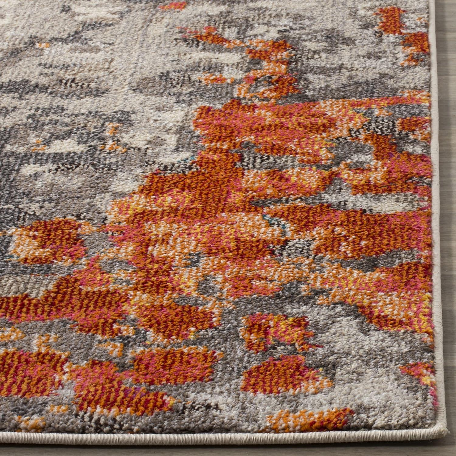 Monaco Abstract Geometric 9' Square Area Rug in Grey & Orange