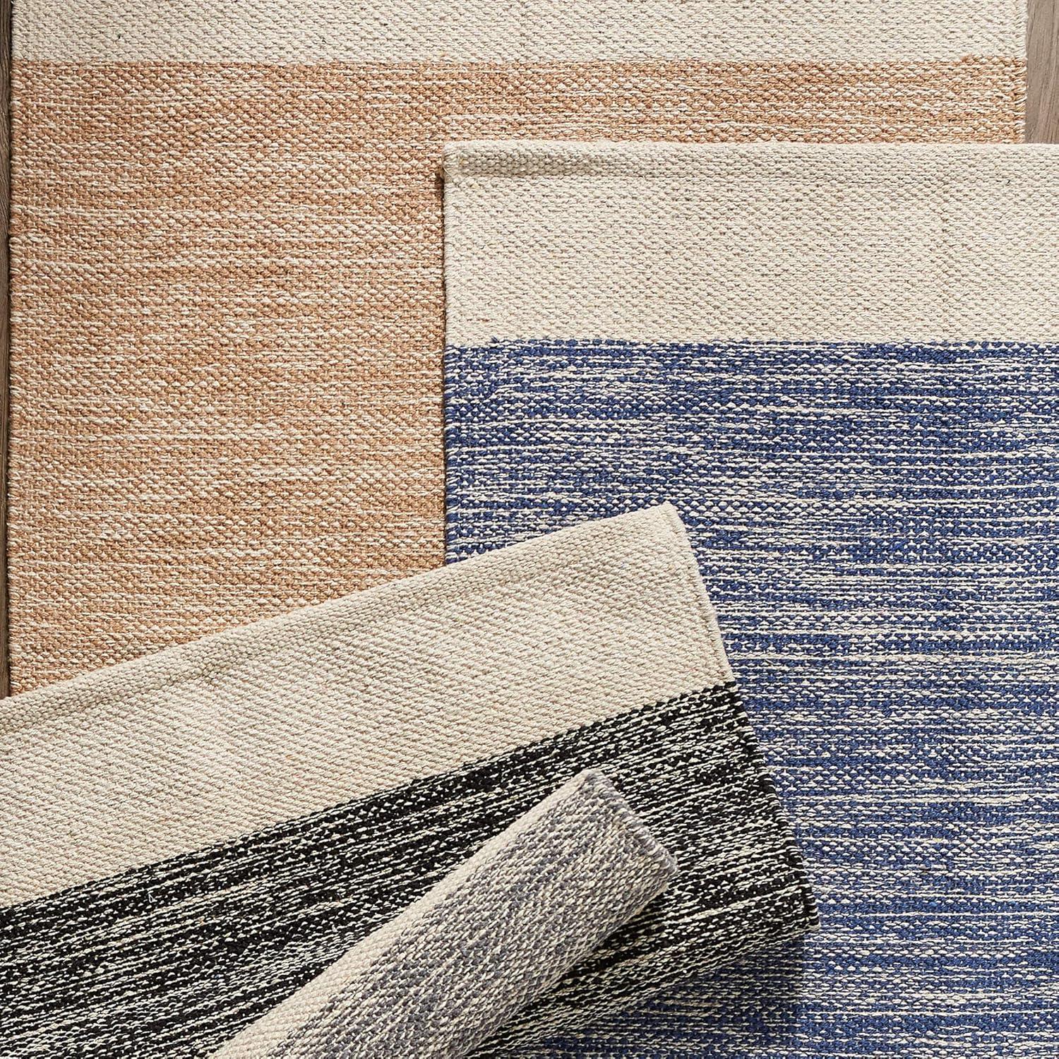 DII French Blue Variegated Border Hand-Loomed Cotton Rug 2x3 Ft